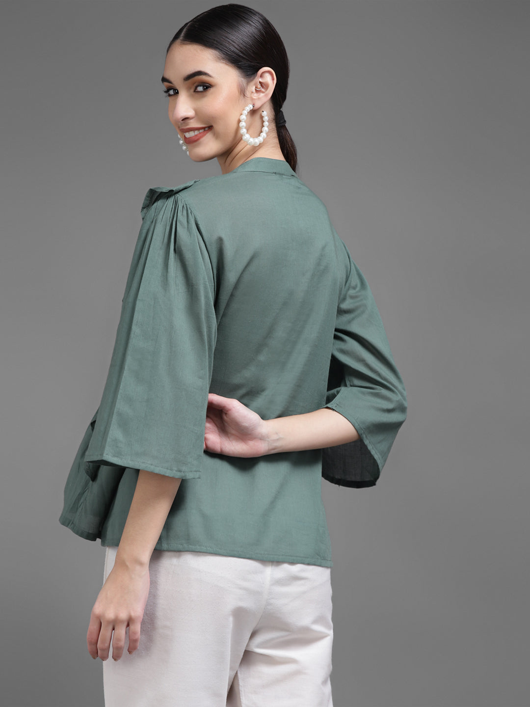Women Green Plain Cotton Tunics