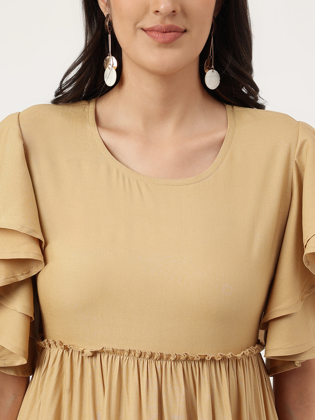 Women Beige Plain Rayon Dress
