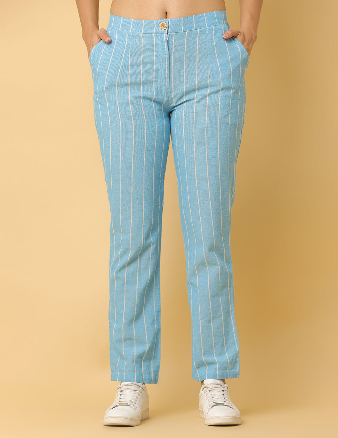 Women Sky Blue Plain Cotton Coord Set