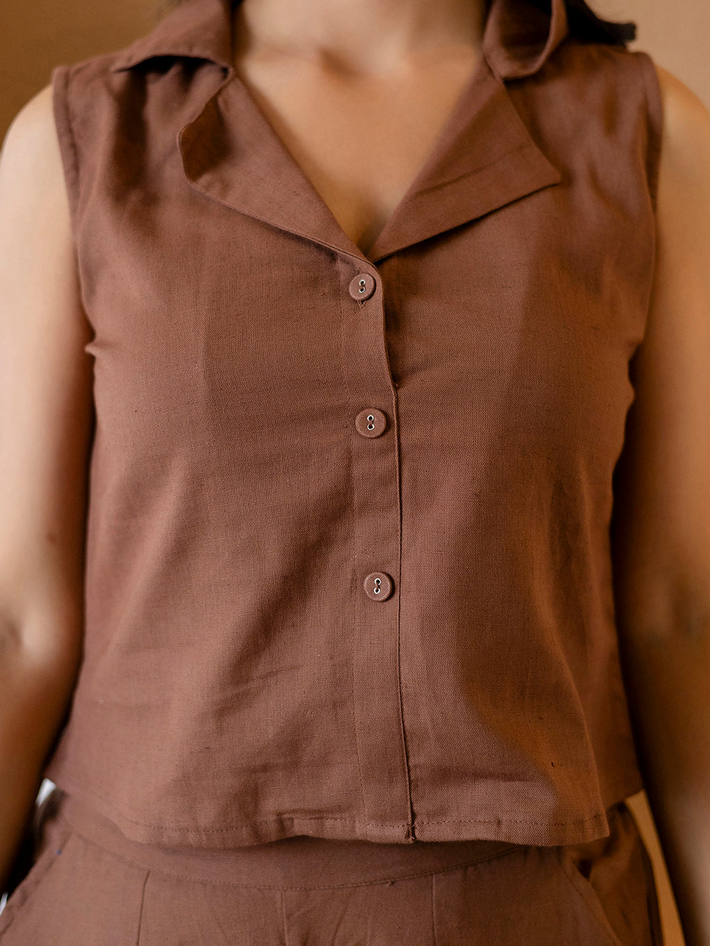 Women Brown Plain Cotton Flex Co-Ords Set