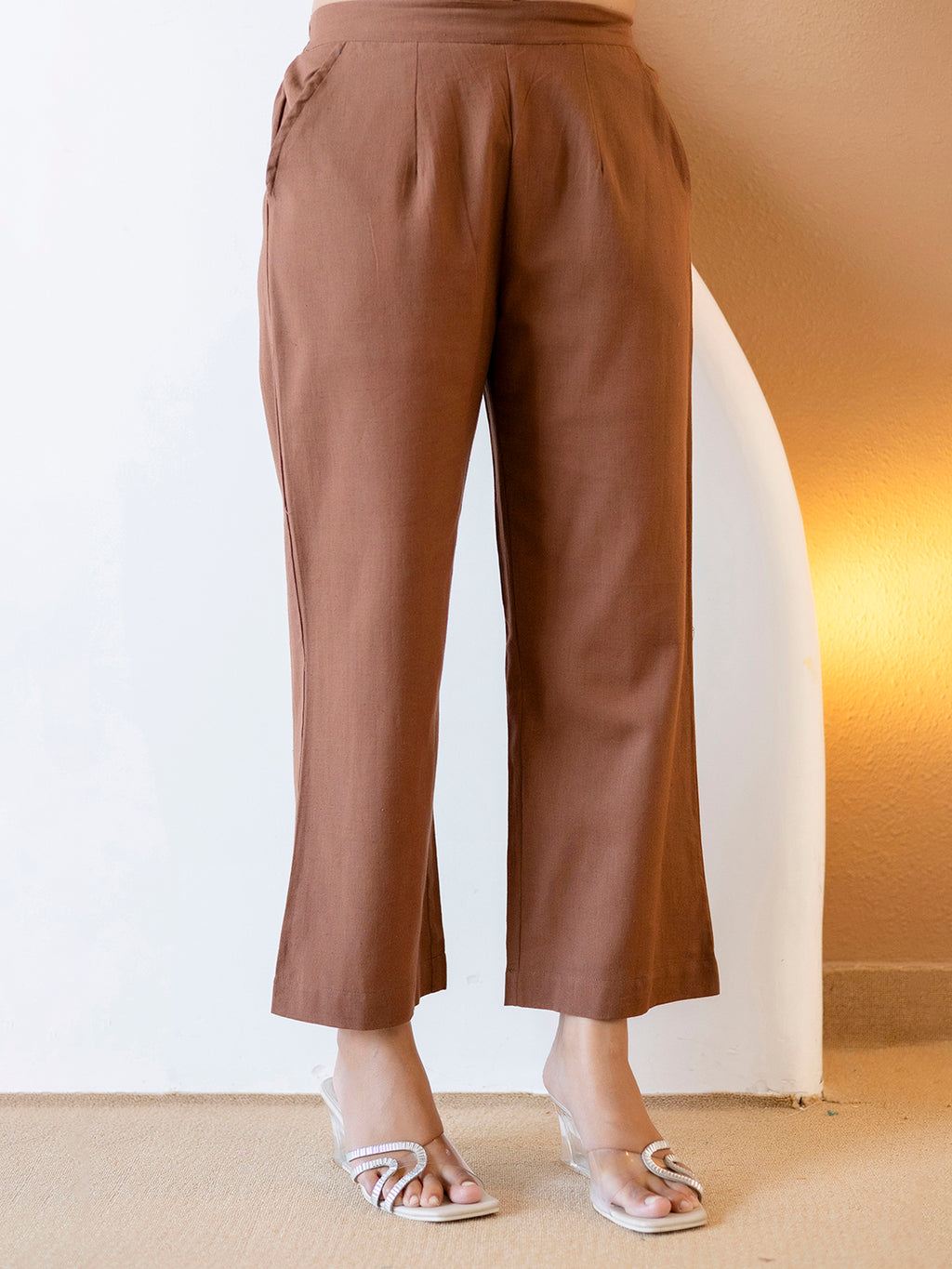 Women Brown Plain Cotton Flex Co-Ords Set
