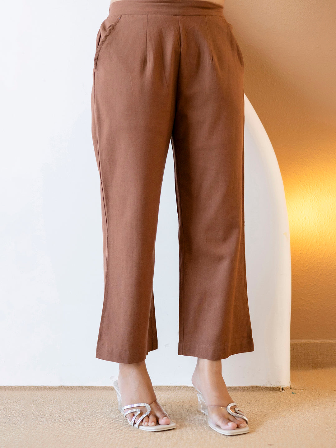 Women Brown Plain Cotton Flex Co-Ords Set