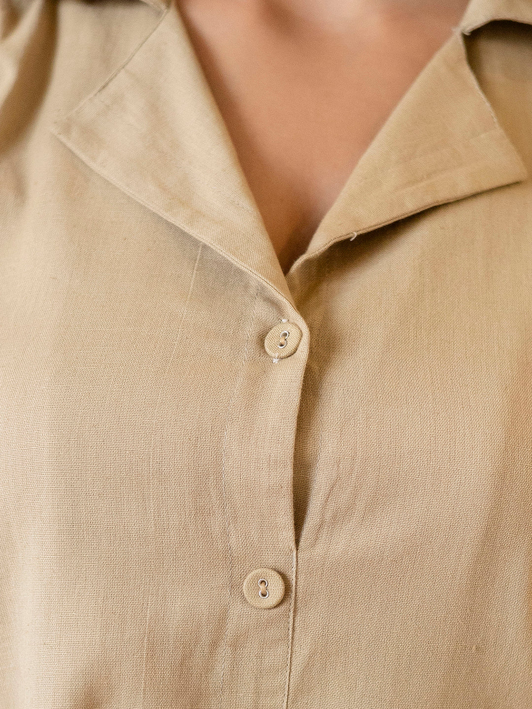 Women Beige Plain Cotton Flex Co-Ords Set