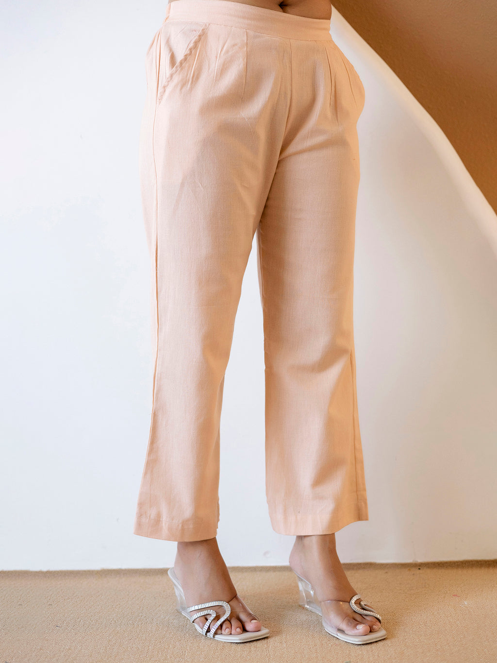 Women Khaki Plain Cotton Flex Co-Ords Set