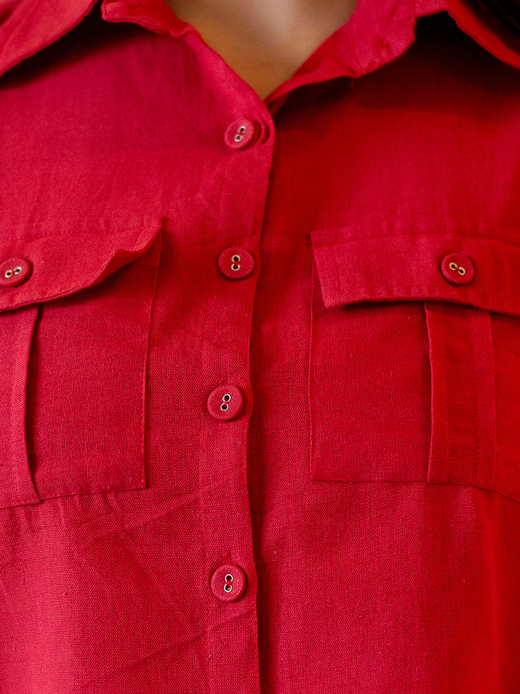 Women Red Plain Cotton Flex Co-Ords Set