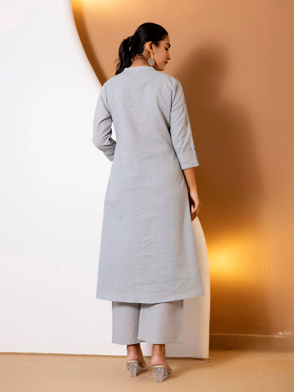 Women Grey Plain Katha Kurta Set