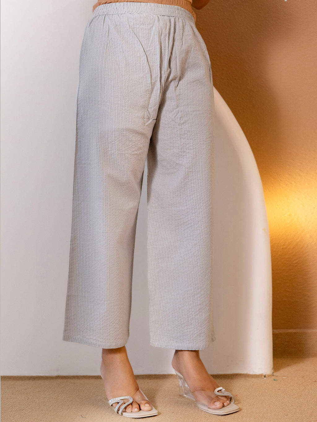 Women Grey Plain Katha Kurta Set