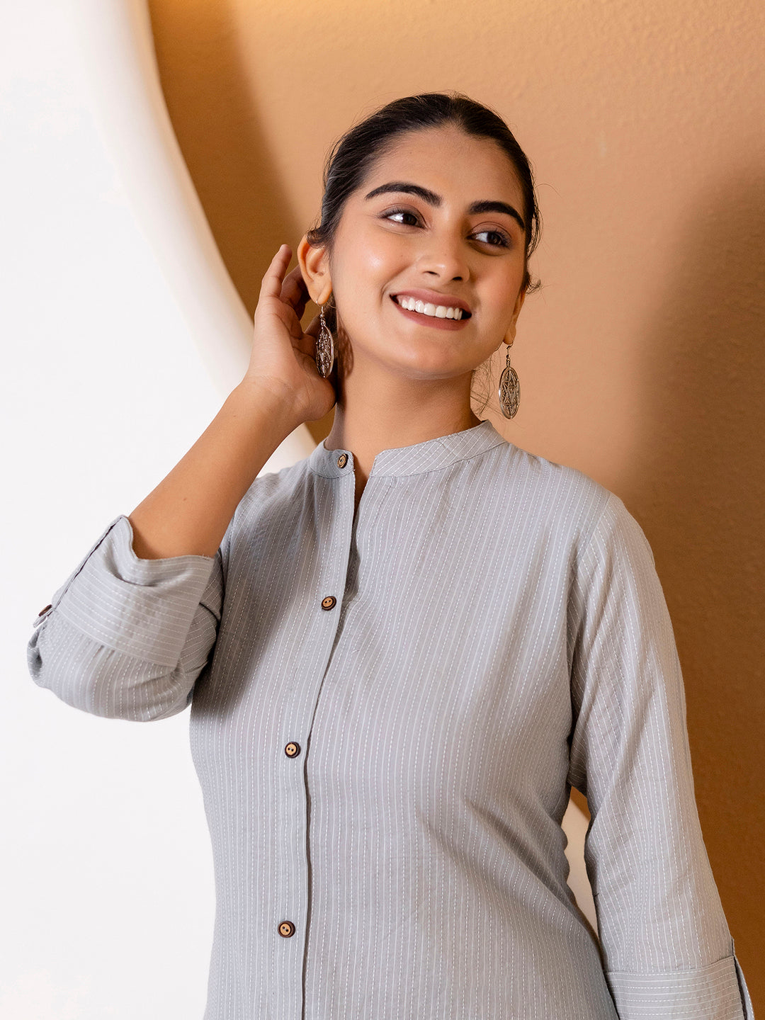 Women Grey Plain Katha Kurta Set