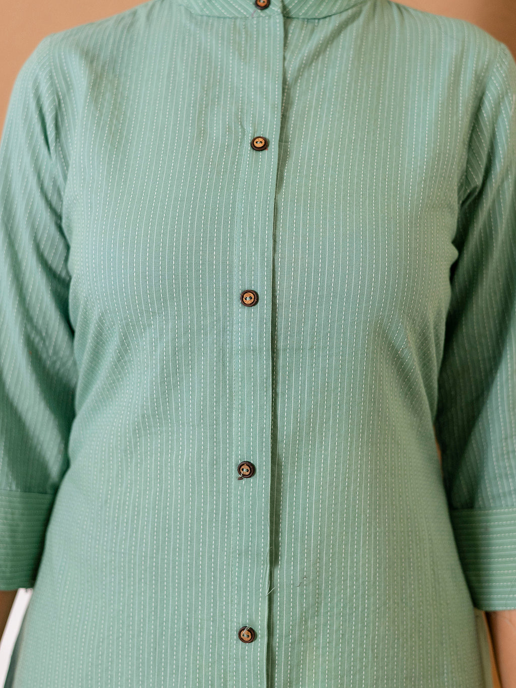 Women Green Plain Katha Kurta Set