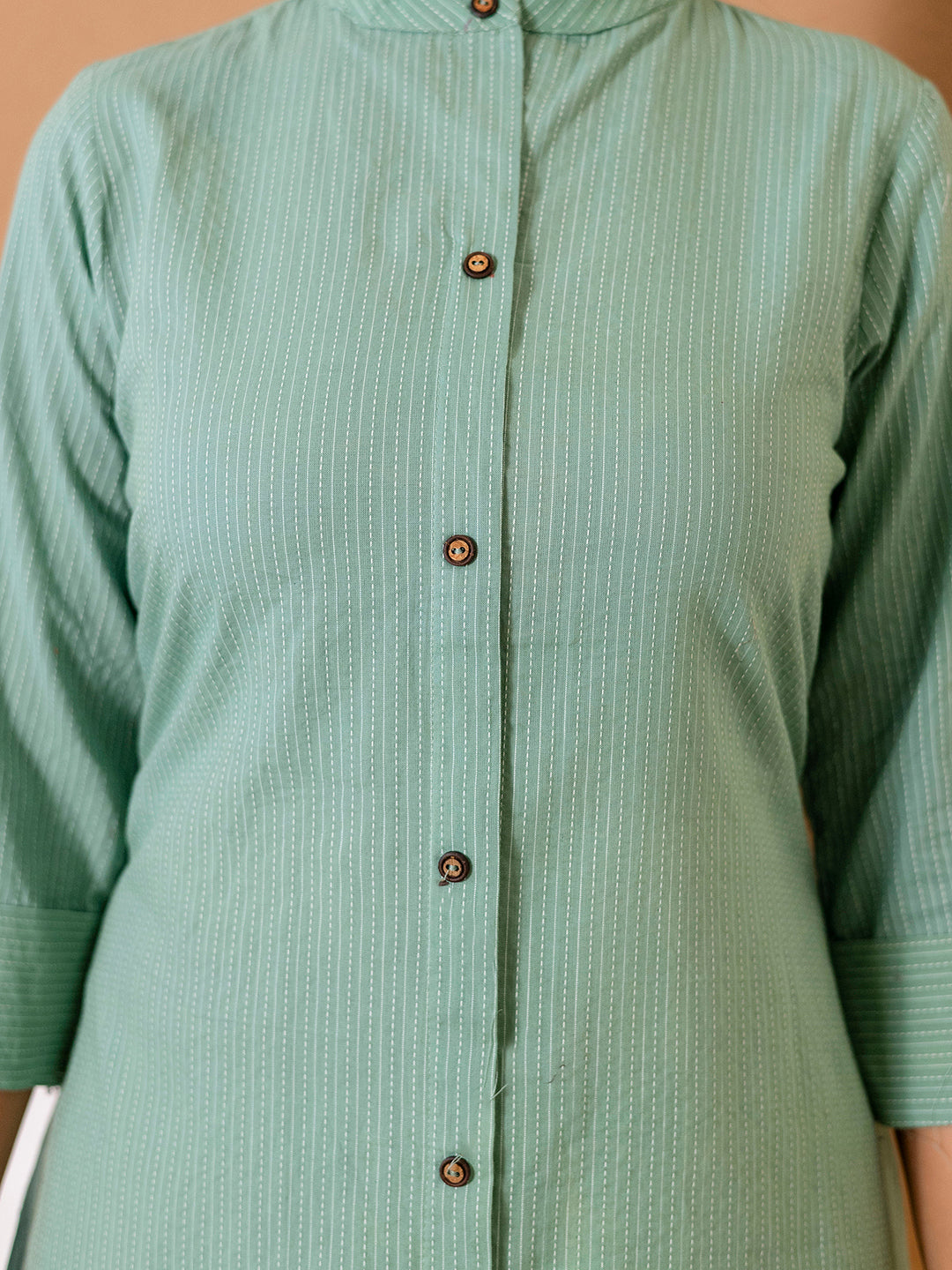 Women Green Plain Katha Kurta Set