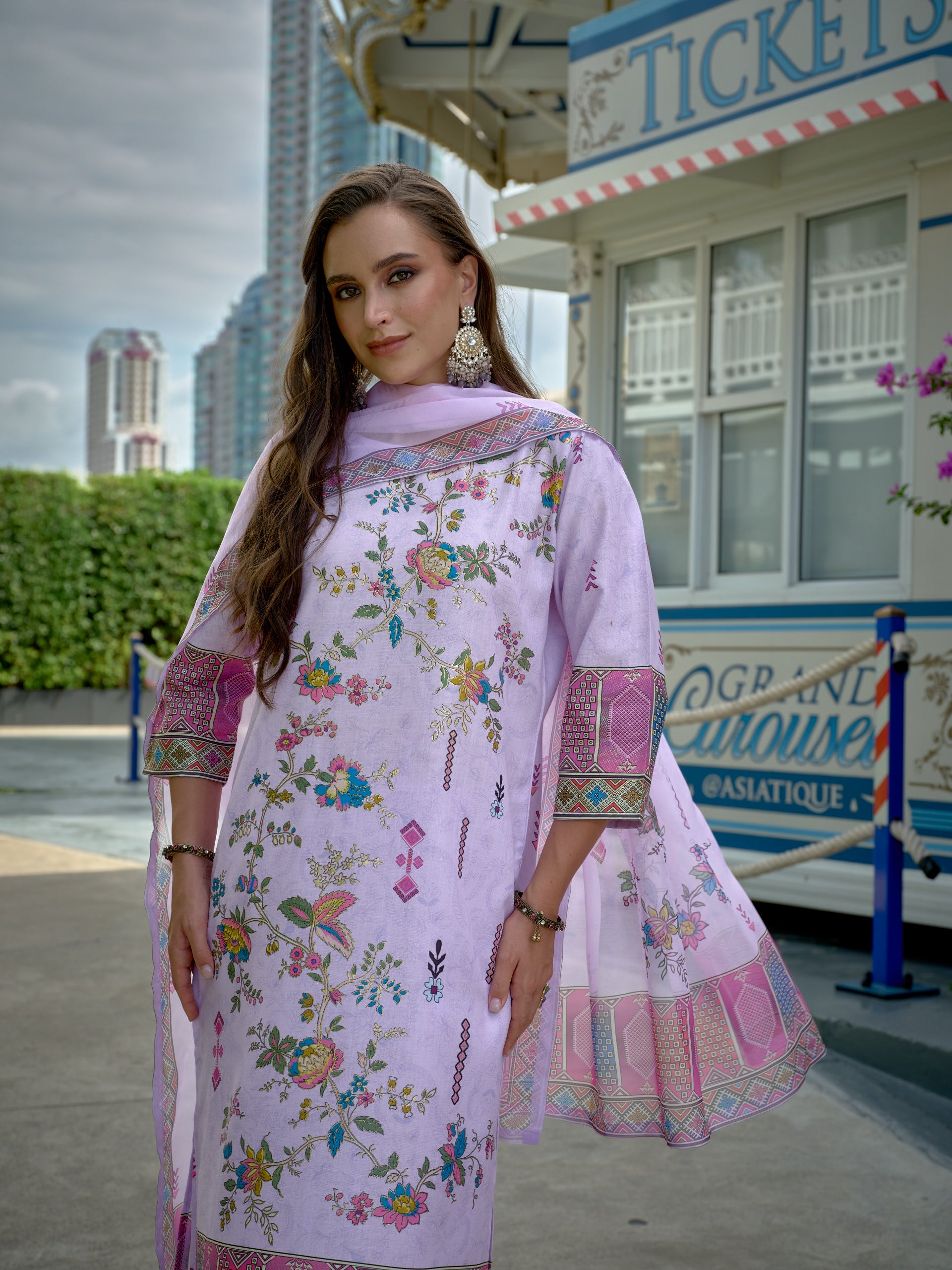 Purple Digital Print  Kurta Set