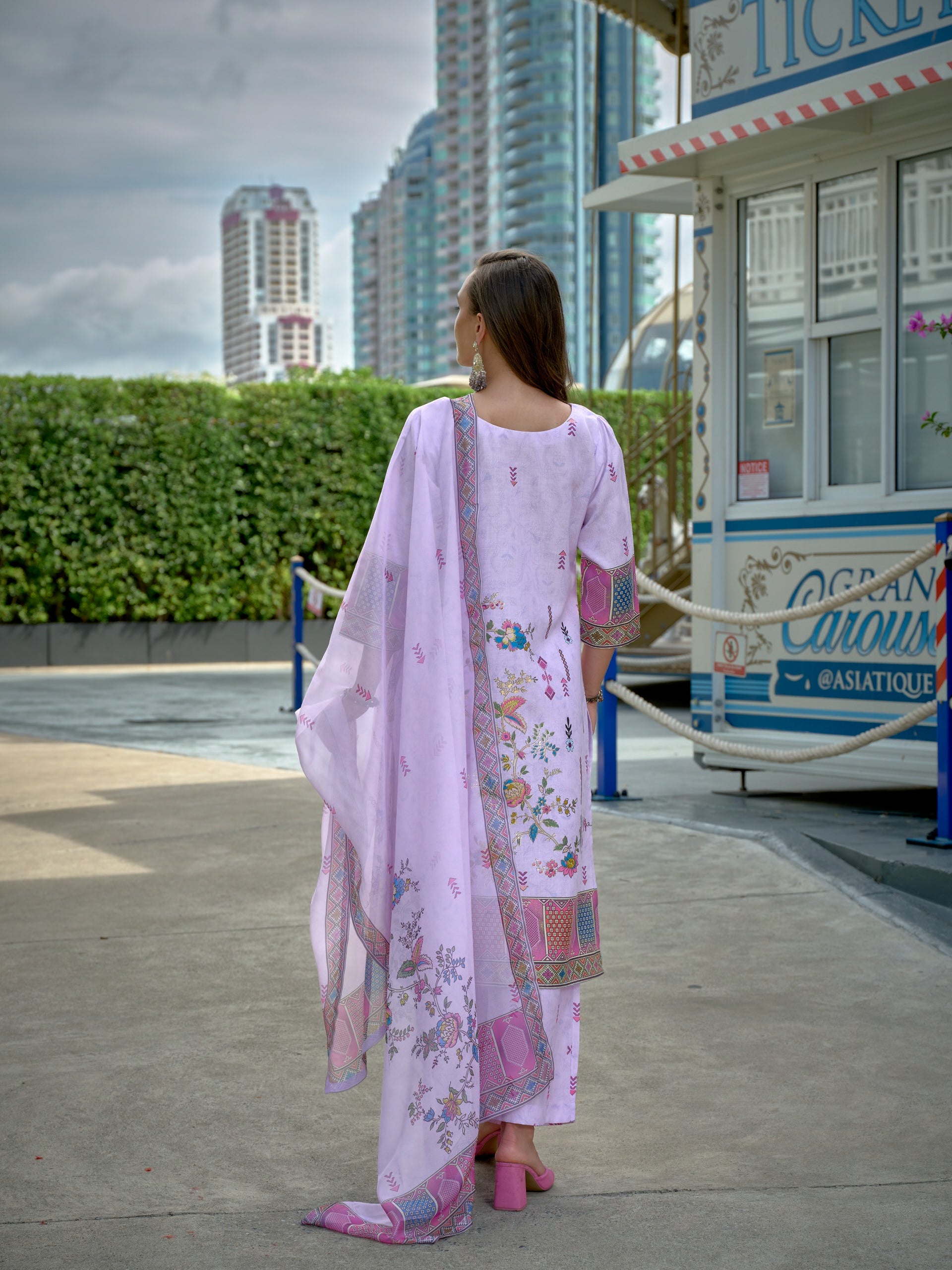 Purple Digital Print  Kurta Set