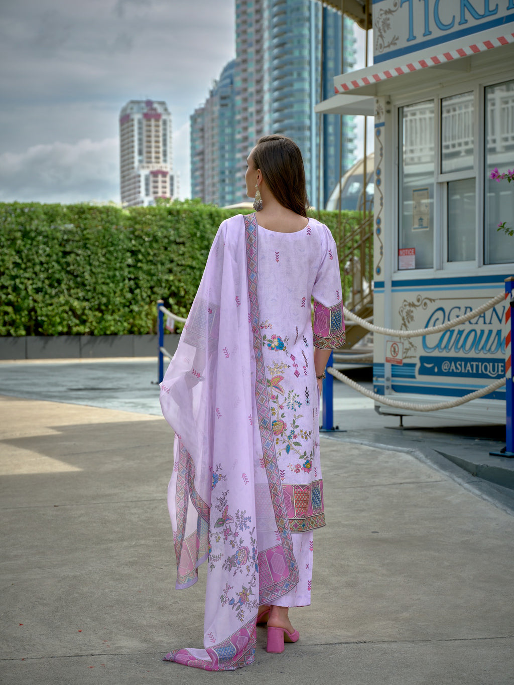 Purple Digital Print  Kurta Set