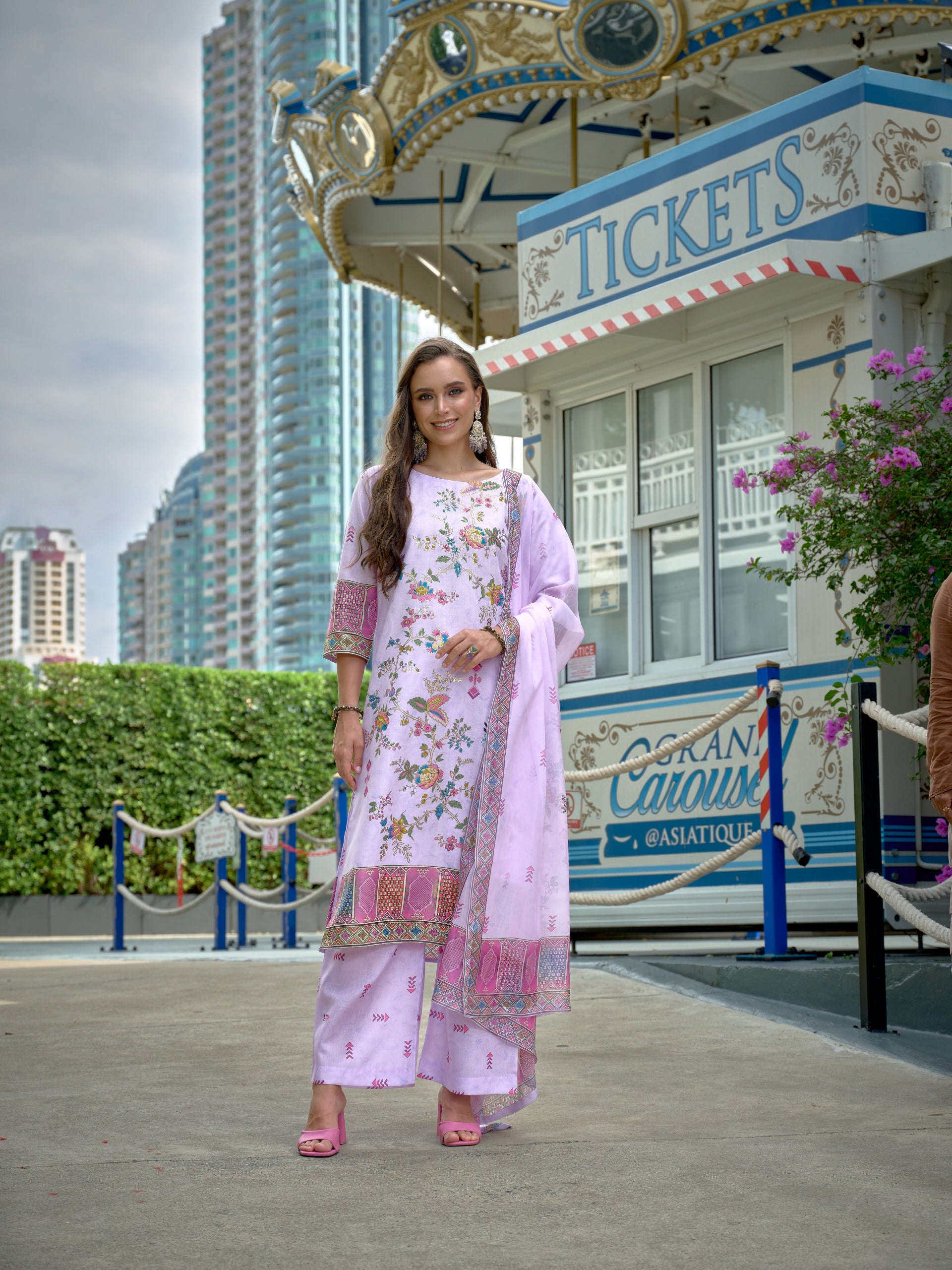 Purple Digital Print  Kurta Set