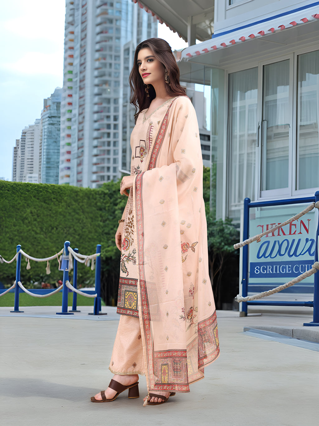 Off White Digital Print  Kurta Set