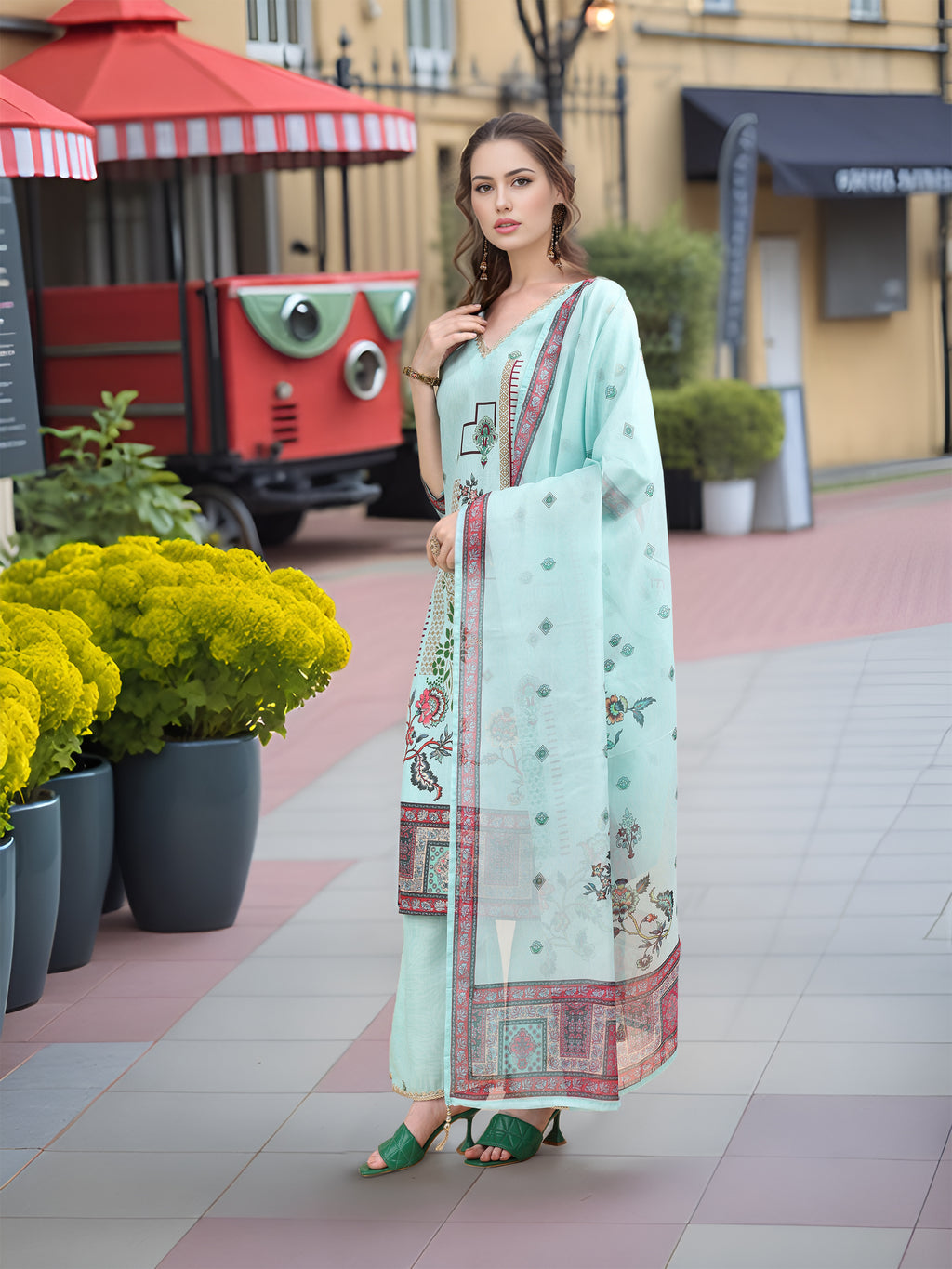 Sky Blue Digital Print  Kurta Set