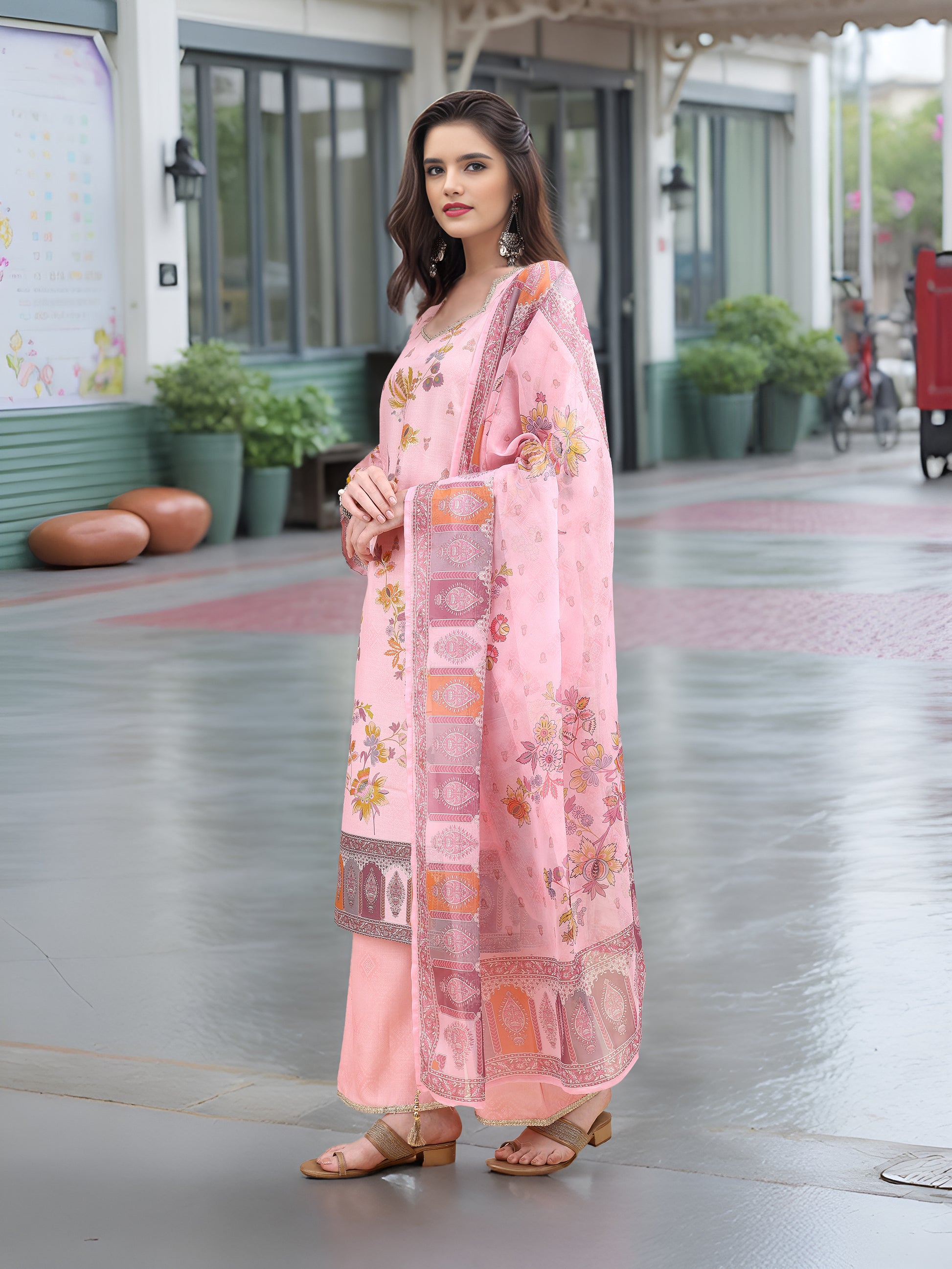 Pink Digital Print  Kurta Set