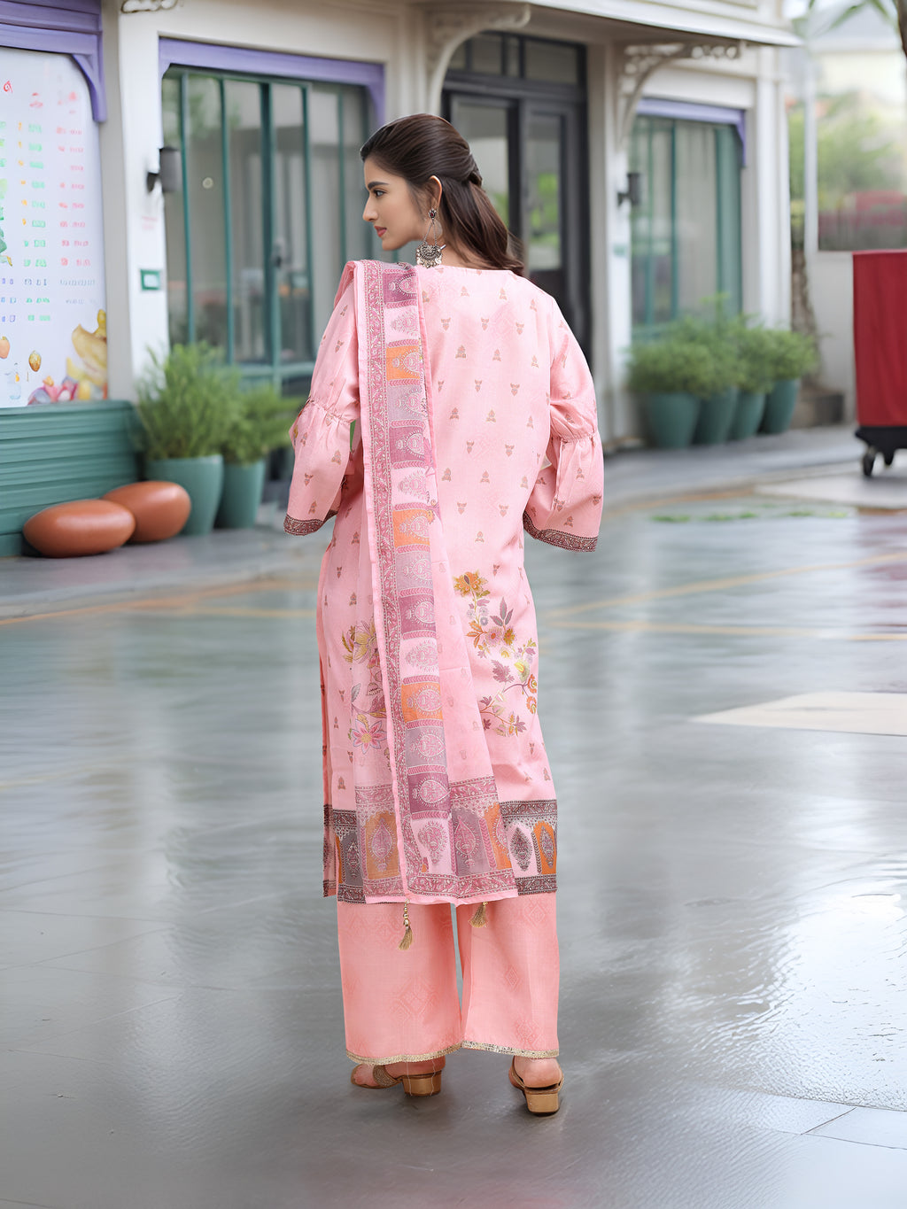 Pink Digital Print  Kurta Set