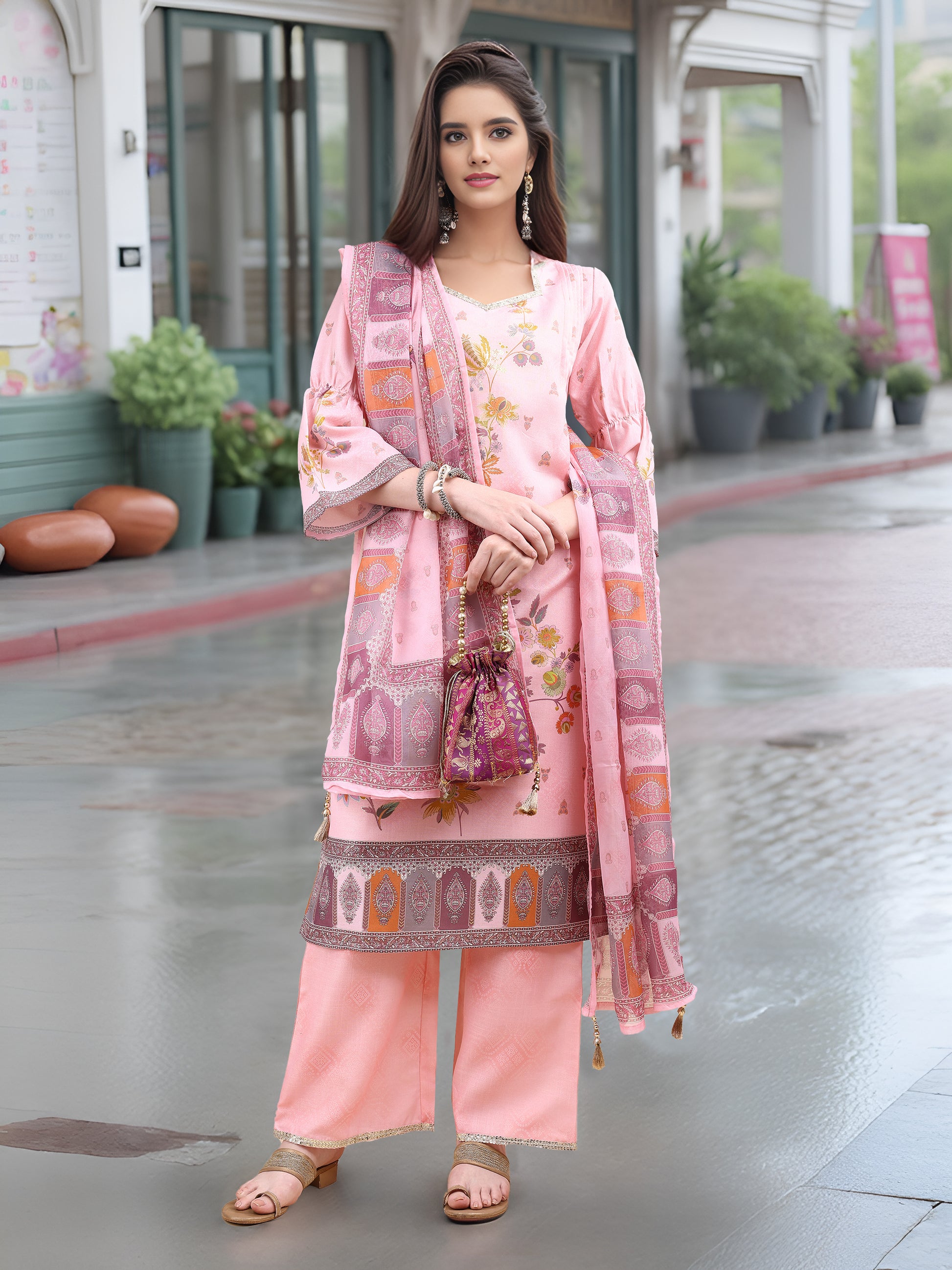 Pink Digital Print  Kurta Set
