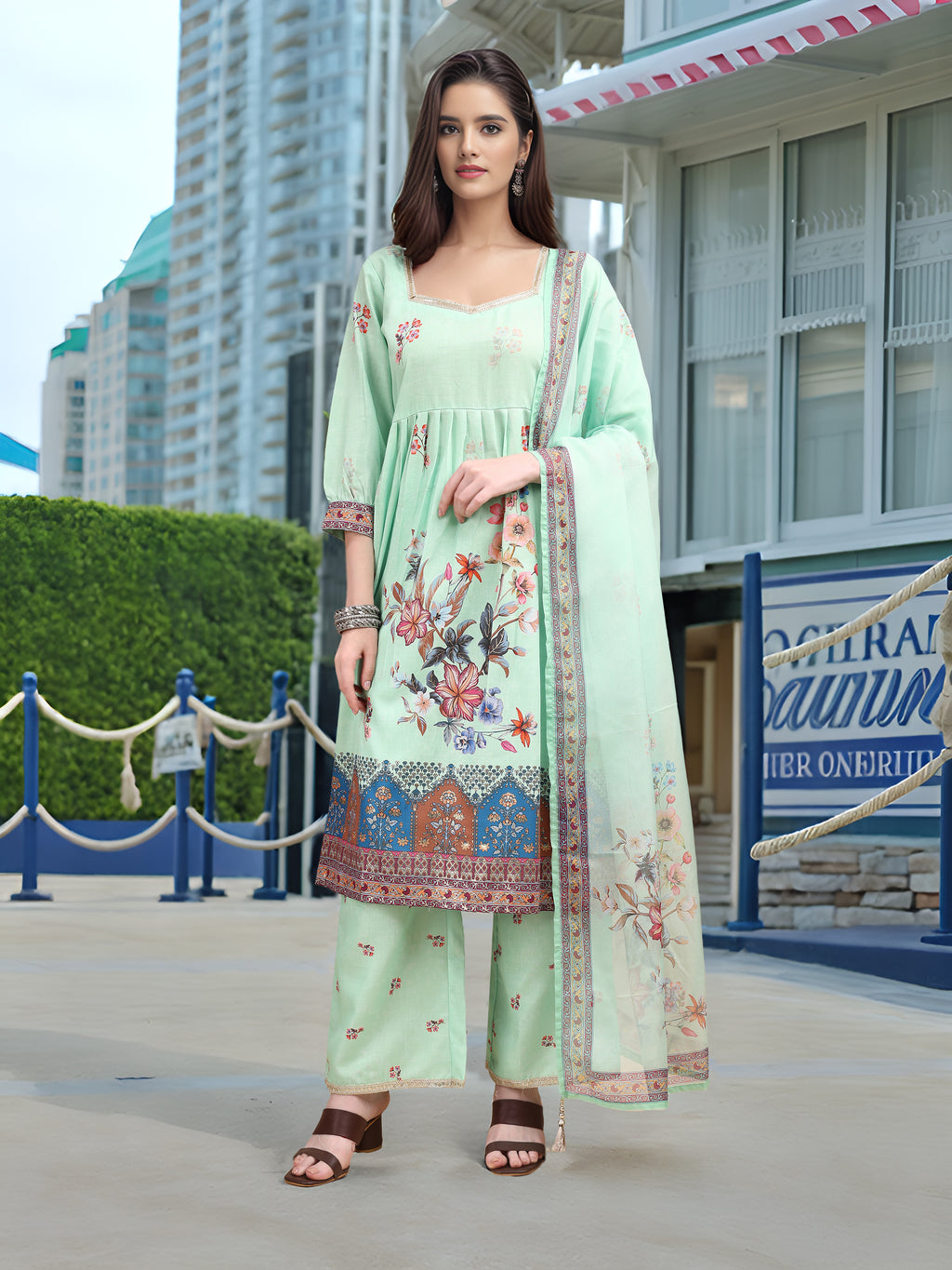Green Digital Print  Kurta Set