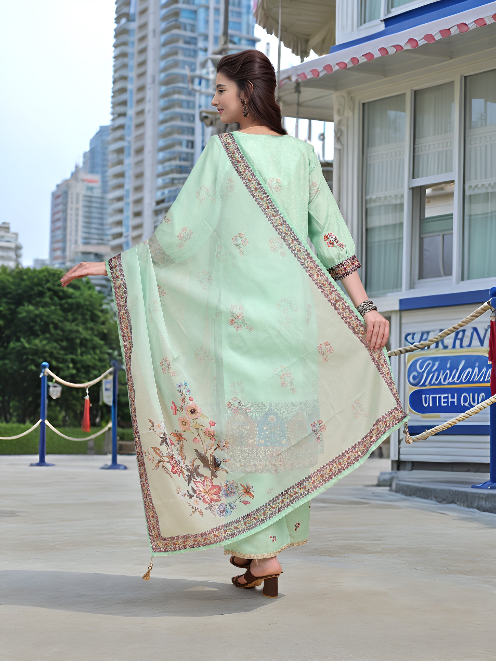 Green Digital Print  Kurta Set