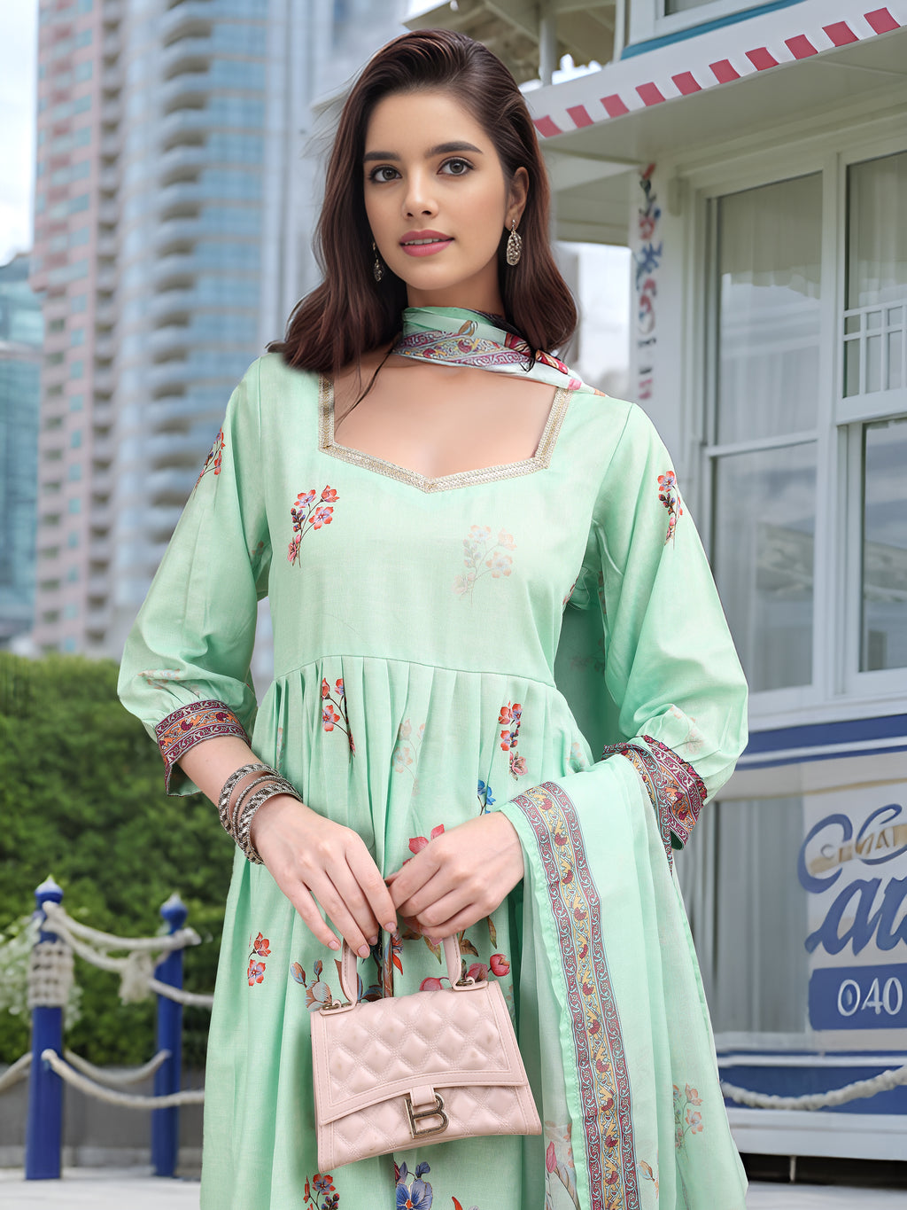 Green Digital Print  Kurta Set