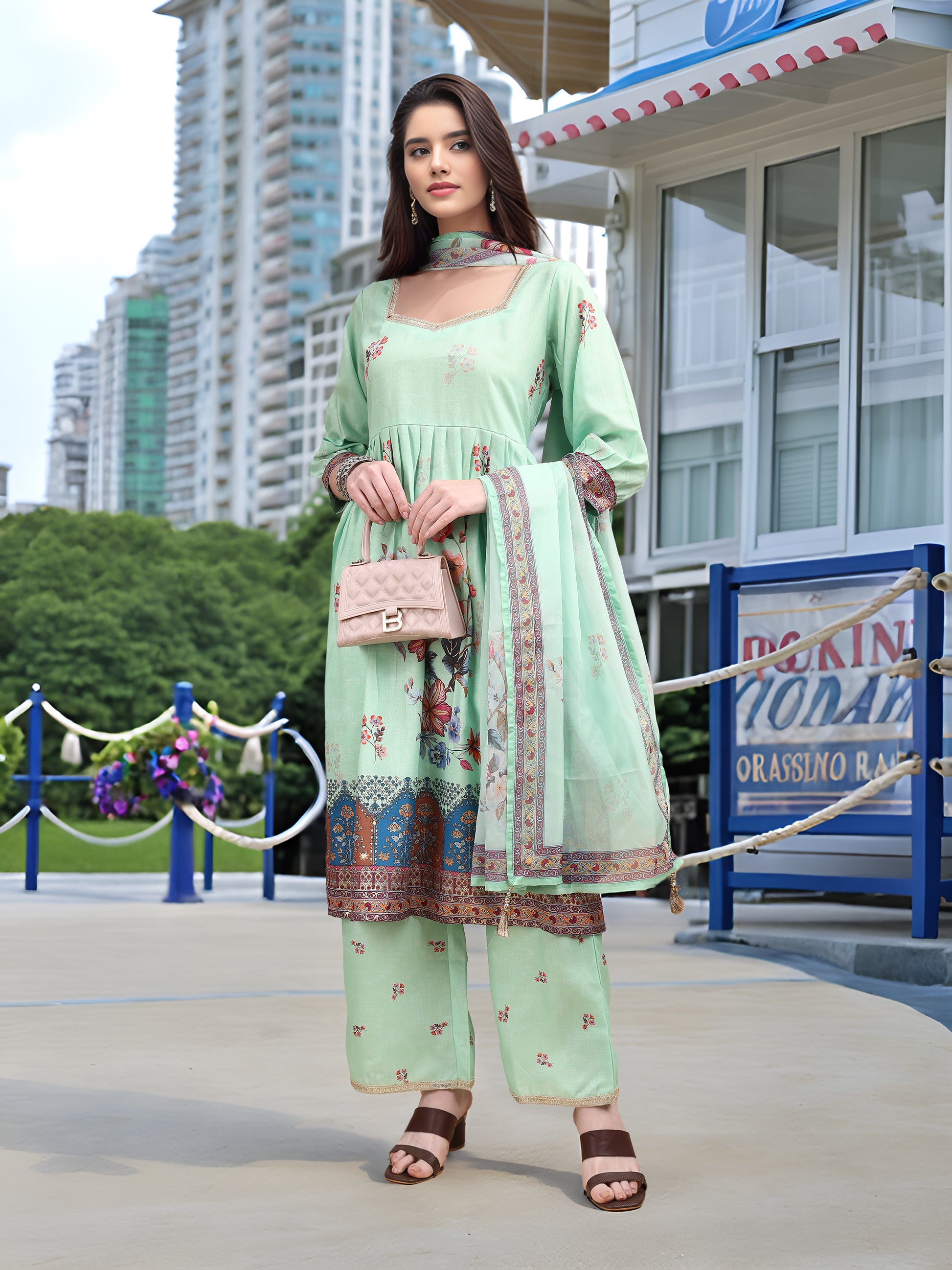 Green Digital Print  Kurta Set