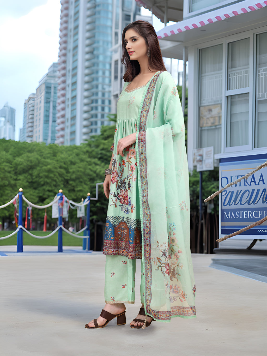 Green Digital Print  Kurta Set