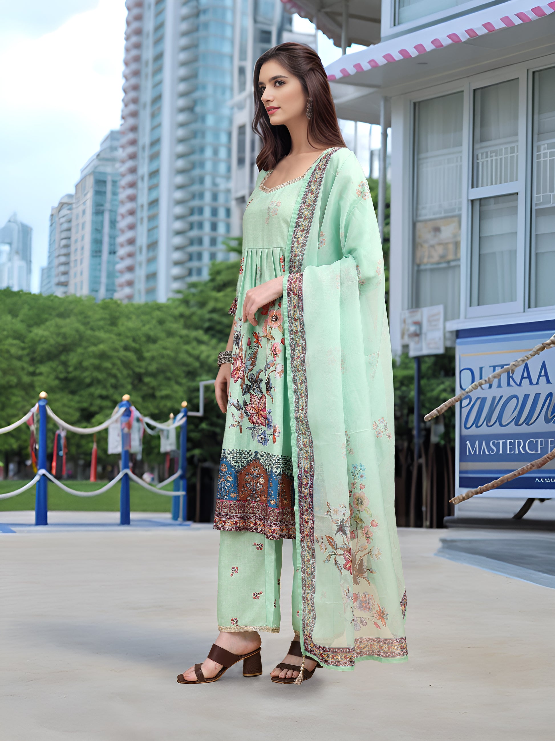 Green Digital Print  Kurta Set