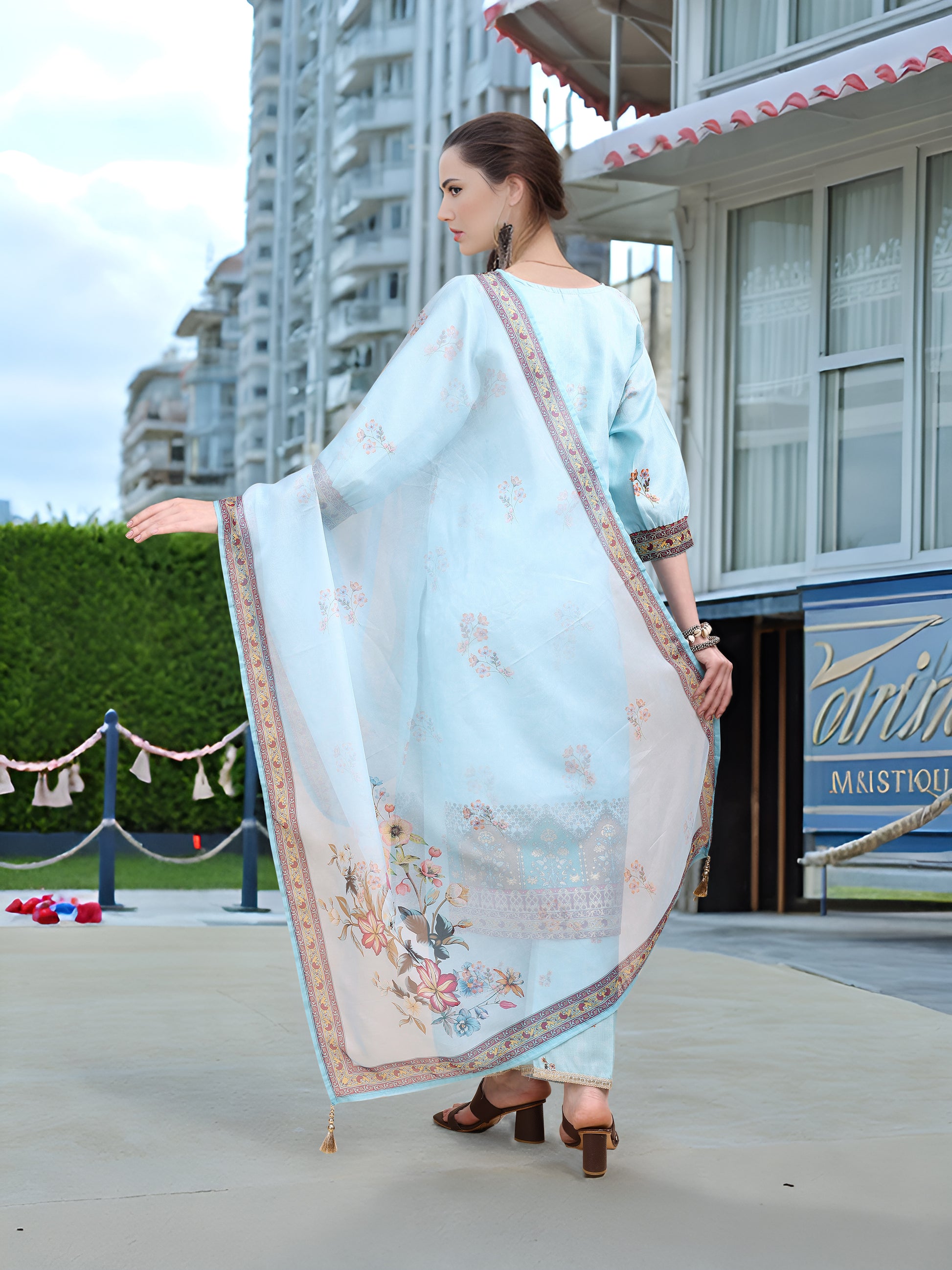 Sky Blue Digital Print  Kurta Set