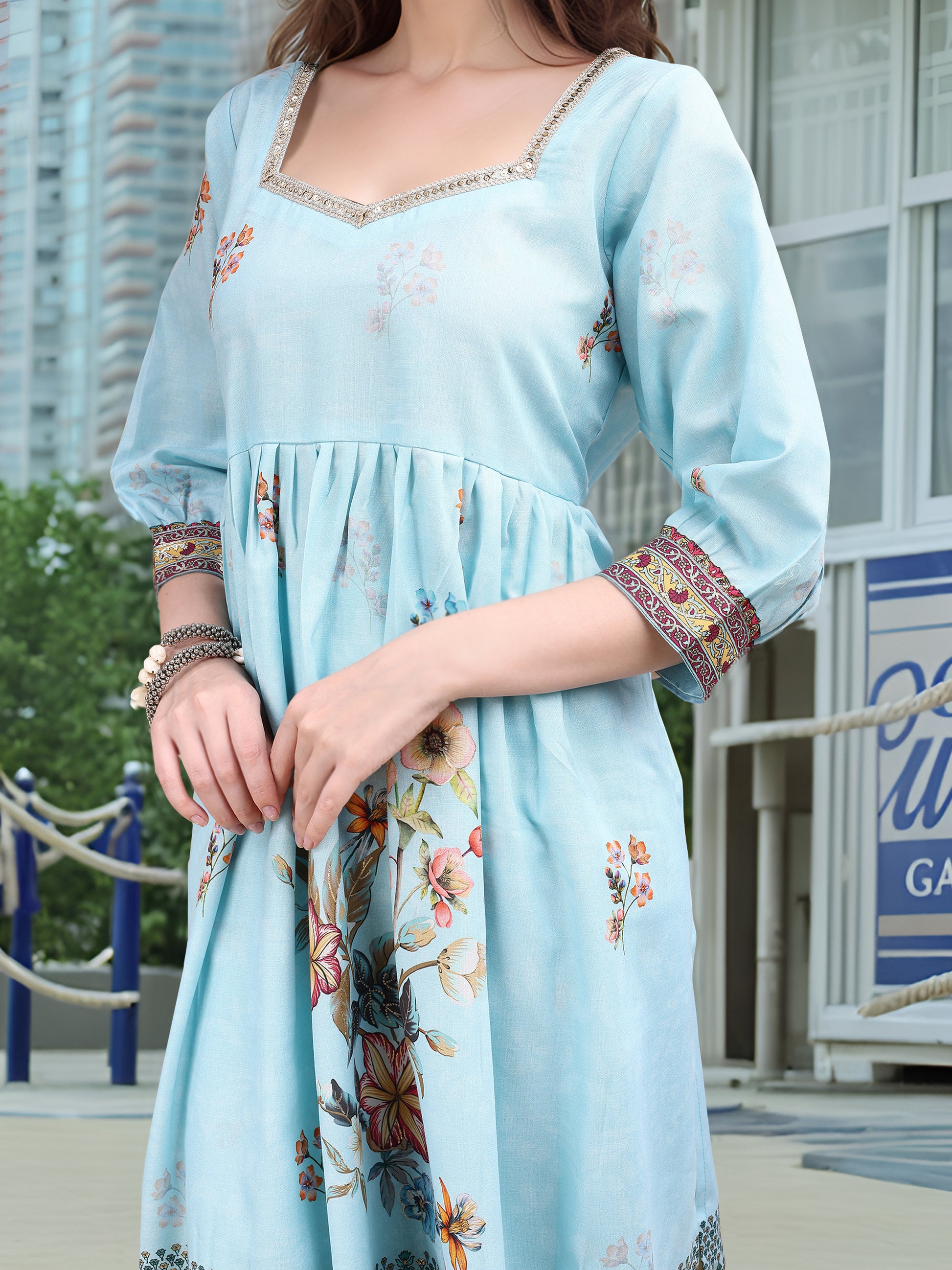 Sky Blue Digital Print  Kurta Set