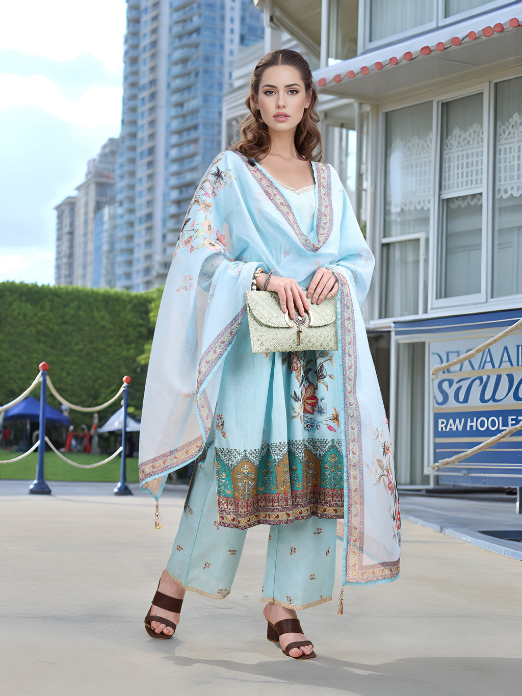 Sky Blue Digital Print  Kurta Set