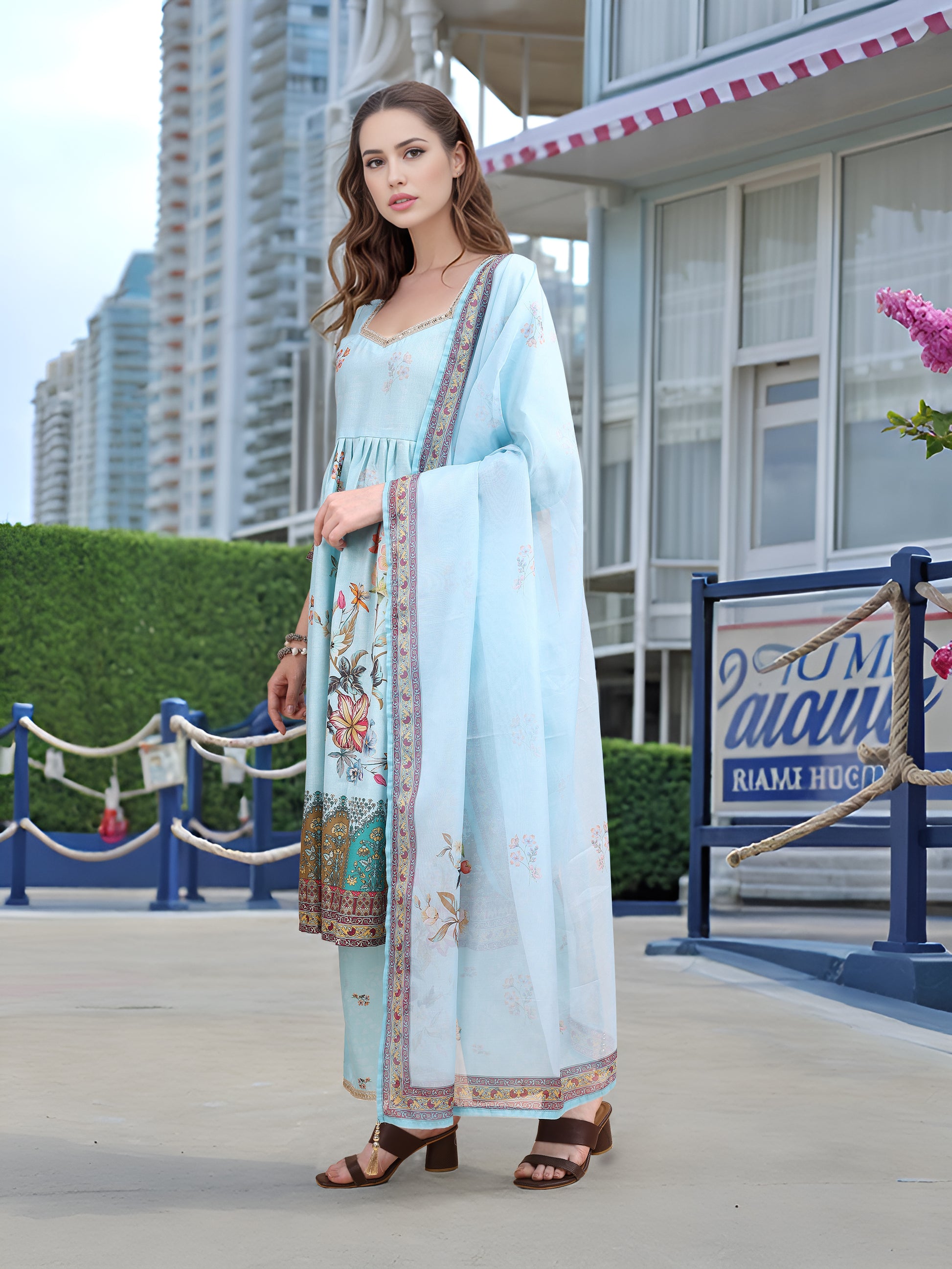 Sky Blue Digital Print  Kurta Set