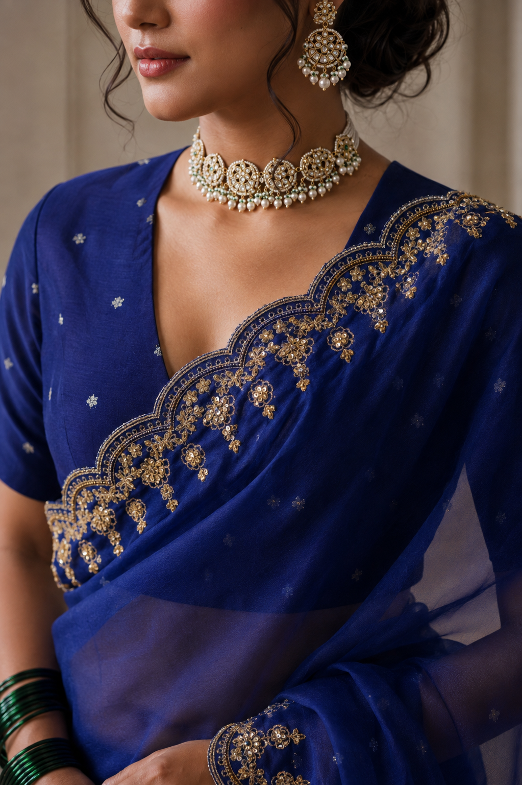 Women's Royal Blue Silk Organza  Saree with Unstitched Blouse