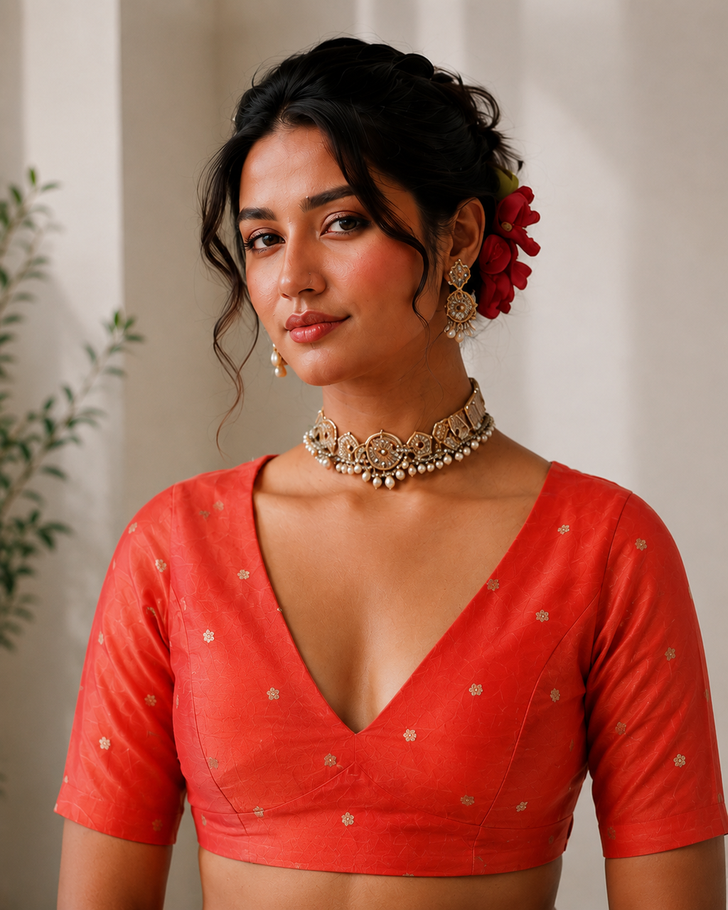 Women's Coral Silk Organza  Saree with Unstitched Blouse