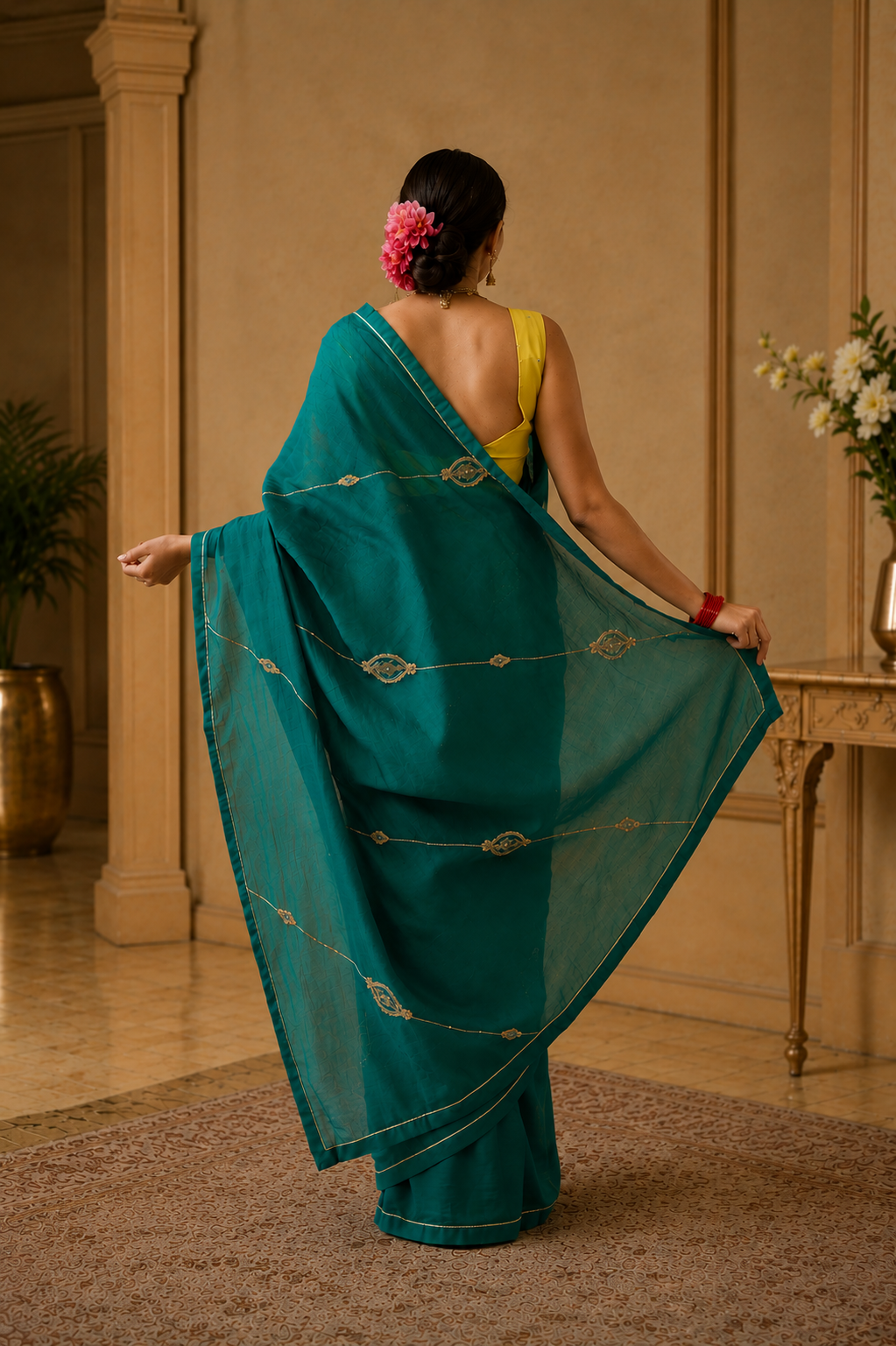Women's Emerald Green Cotton Silk  Saree with Unstitched Blouse