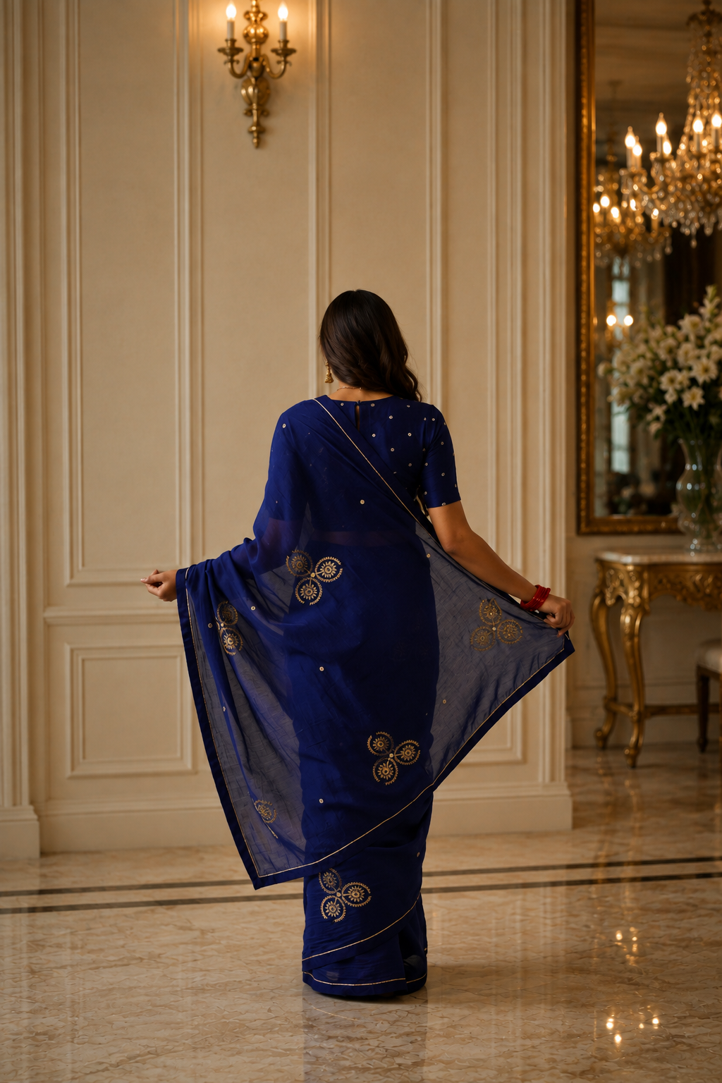 Women's Royal Blue Cotton Silk  Saree with Unstitched Blouse