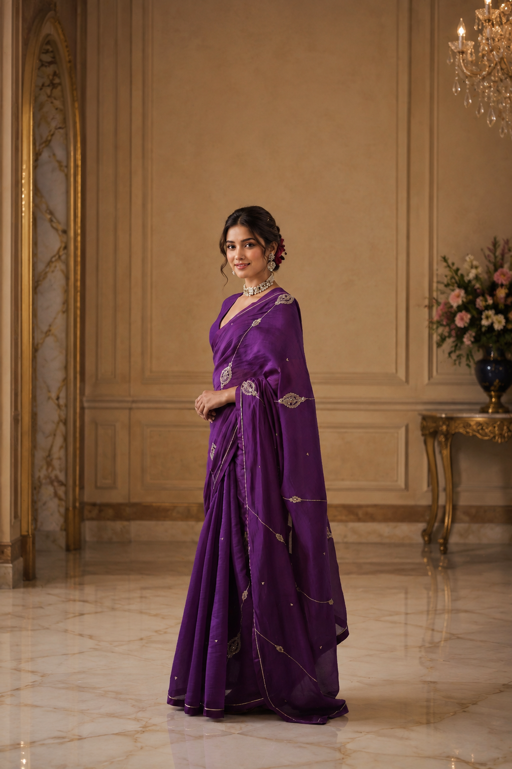 Women's Purple Cotton Silk  Saree with Unstitched Blouse