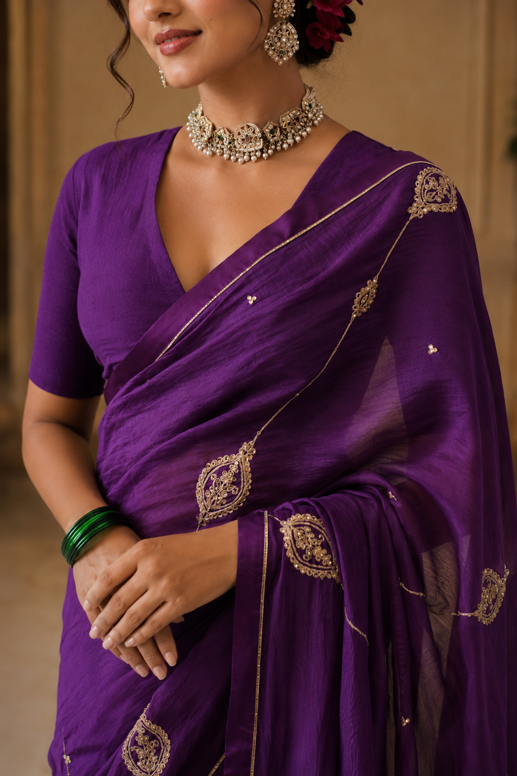Women's Purple Cotton Silk  Saree with Unstitched Blouse