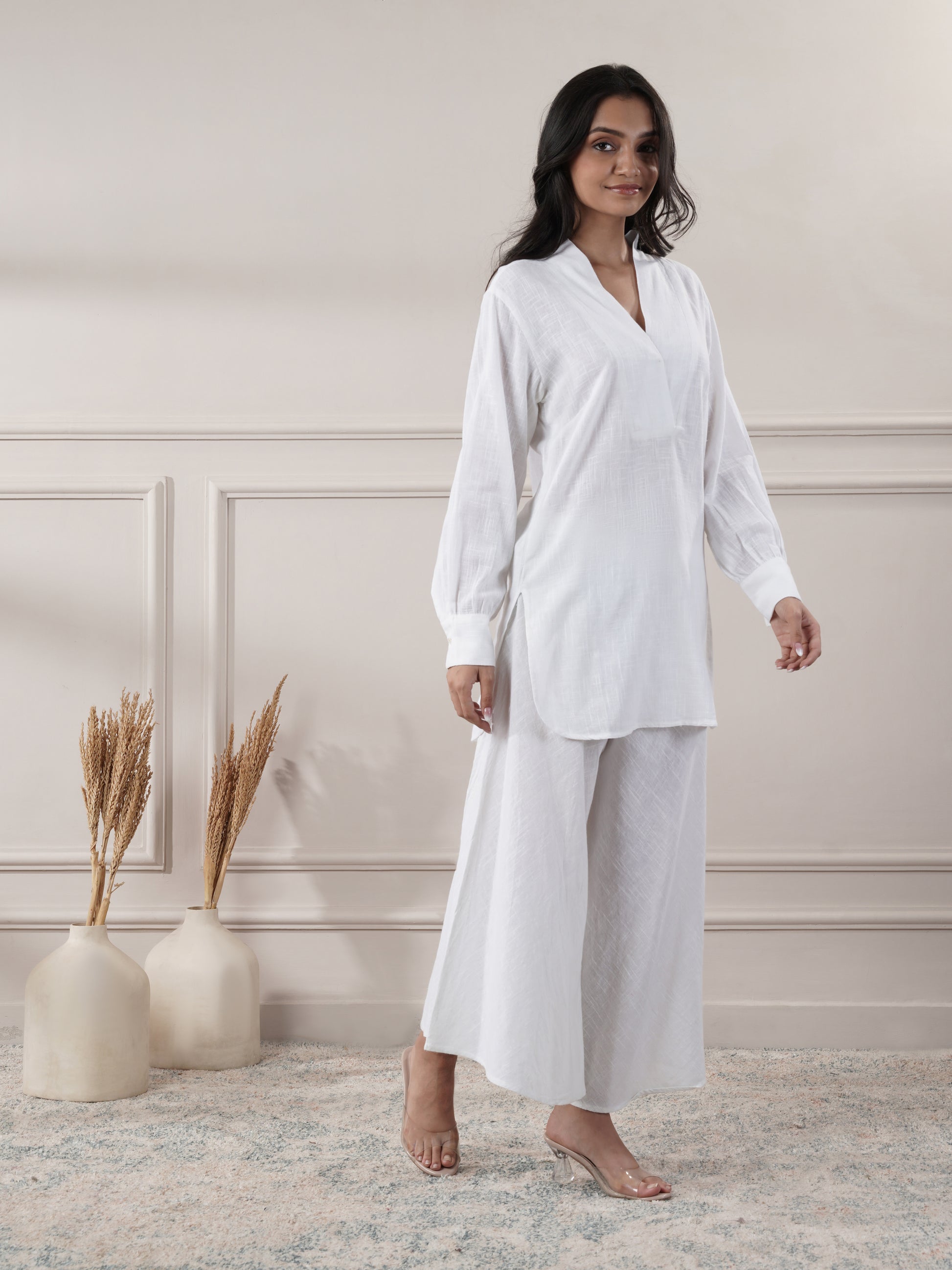 White Cotton Top With Flared Pants