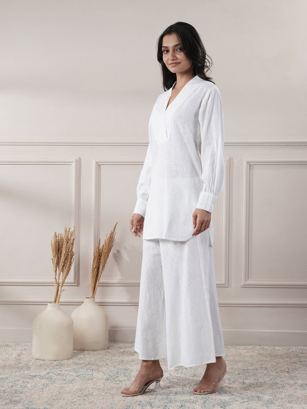 White Cotton Top With Flared Pants