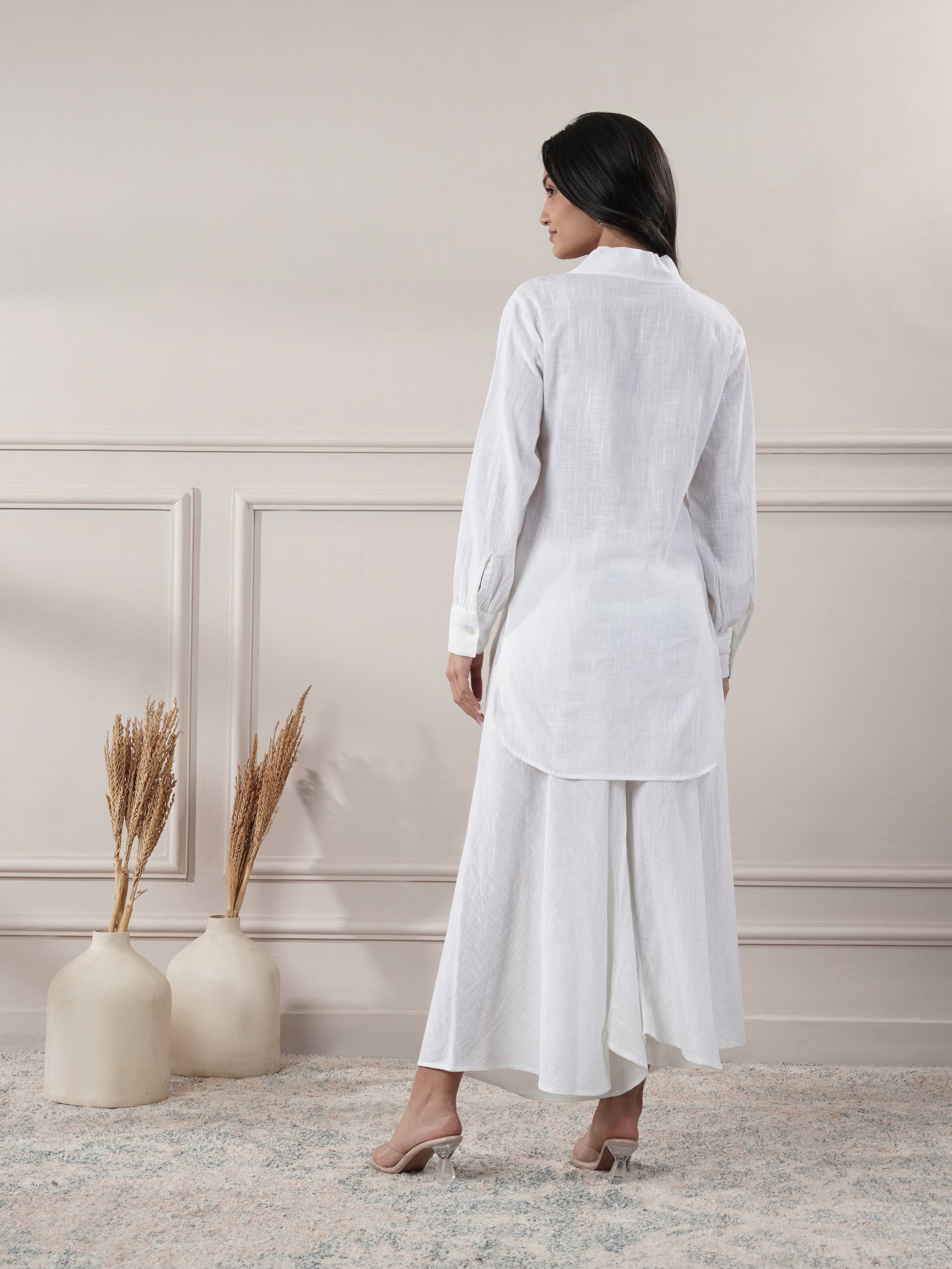 White Cotton Top With Flared Pants