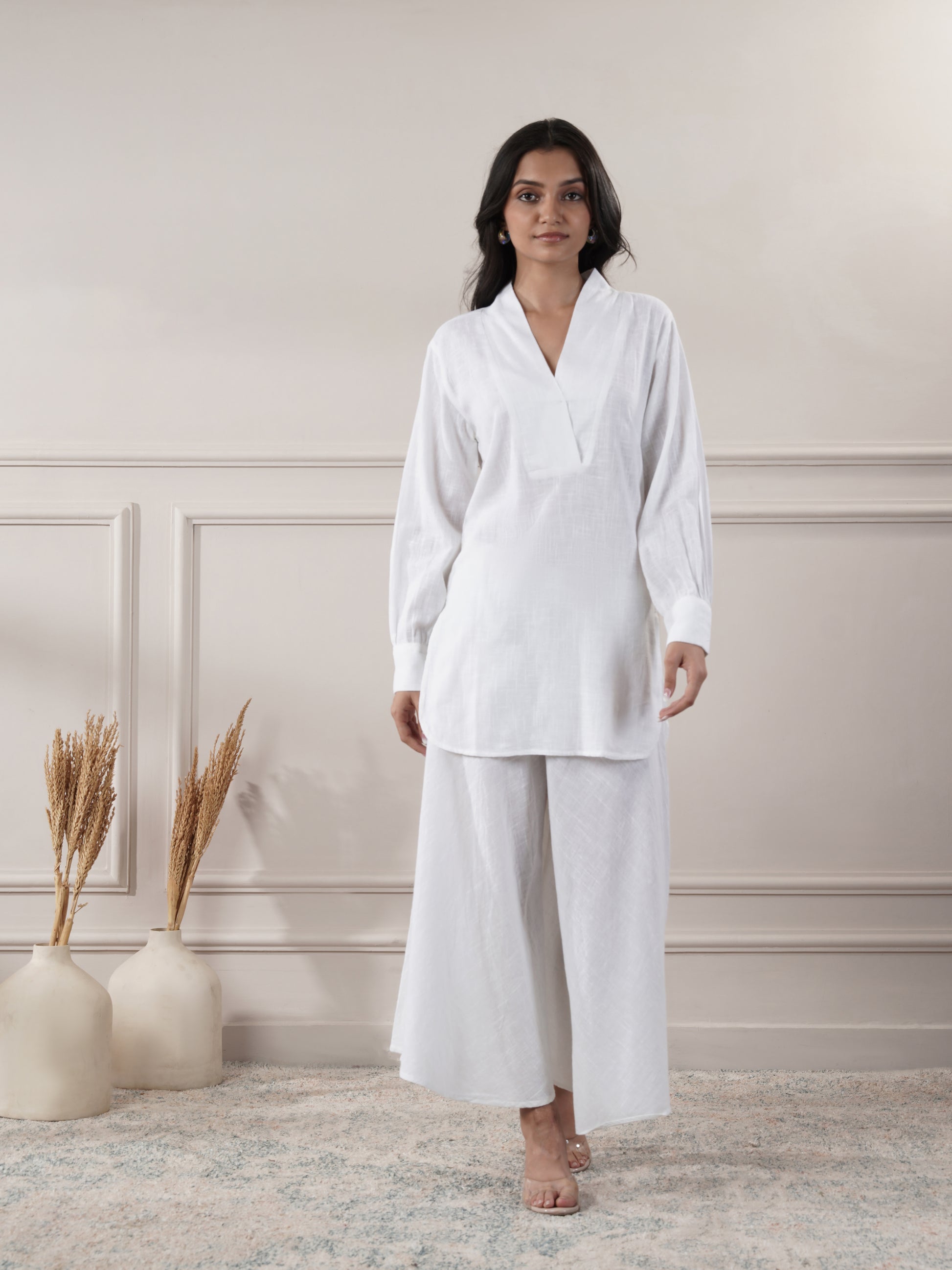 White Cotton Top With Flared Pants