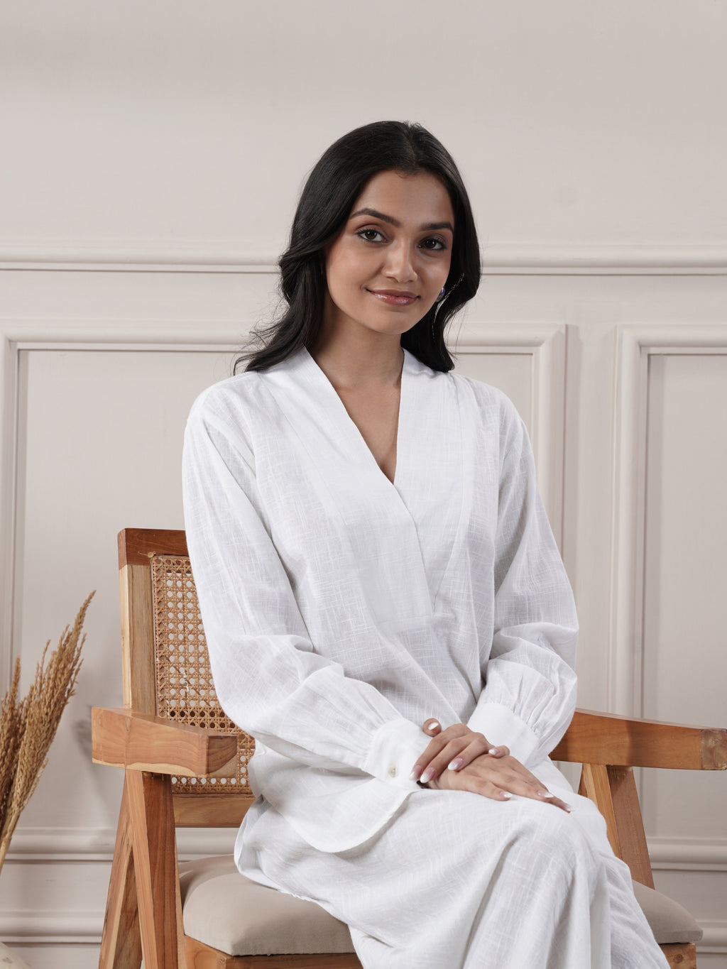 White Cotton Top With Flared Pants