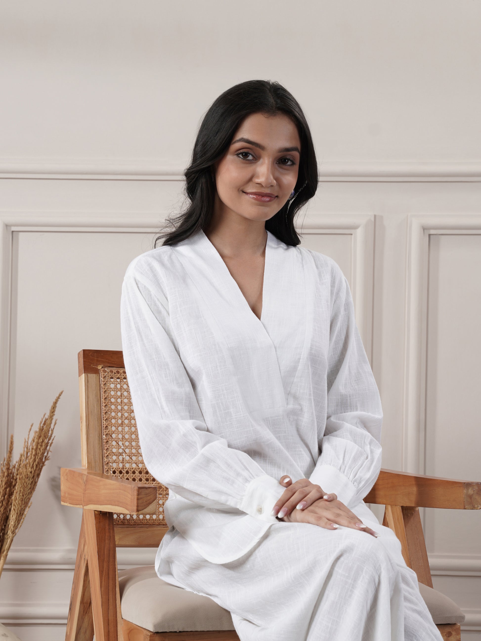 White Cotton Top With Flared Pants