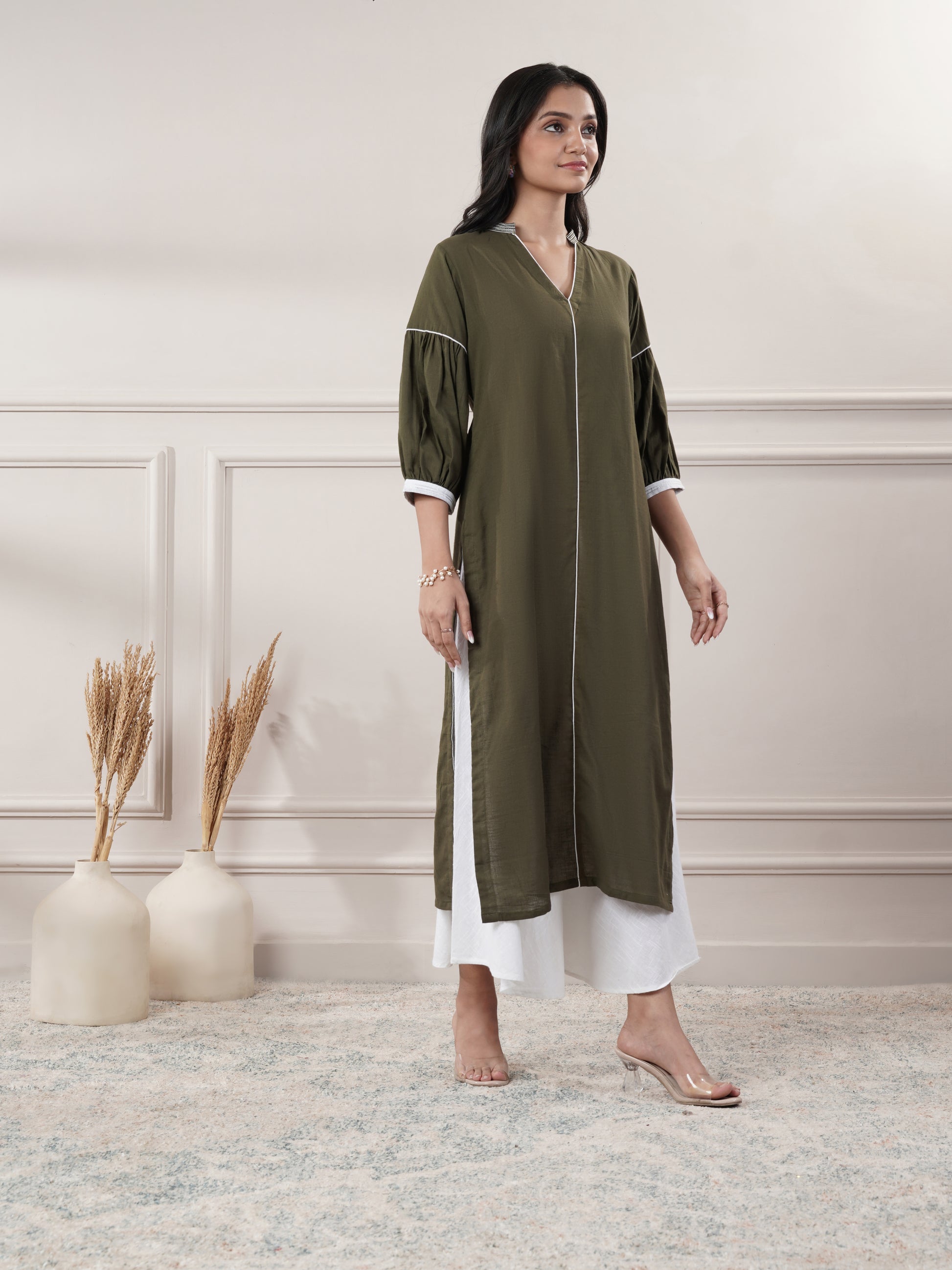 Green V - Neck Party Wear Dress
