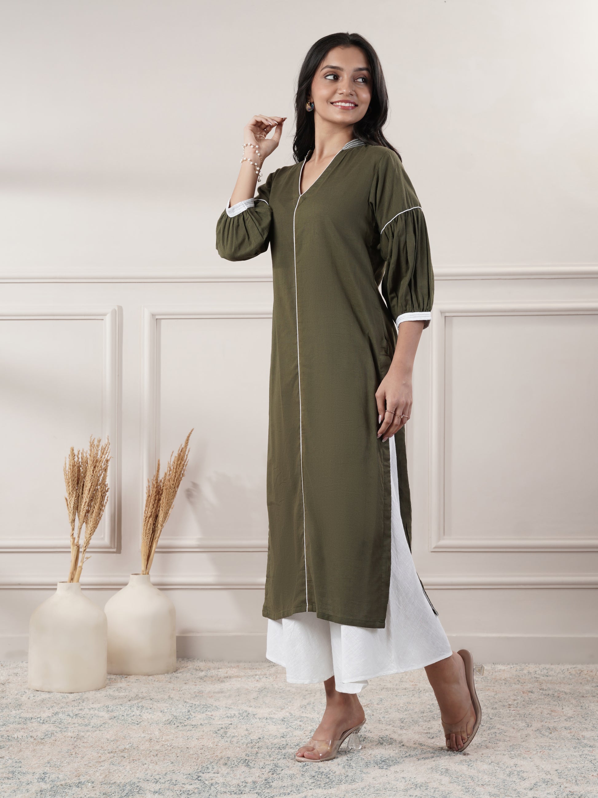 Green V - Neck Party Wear Dress