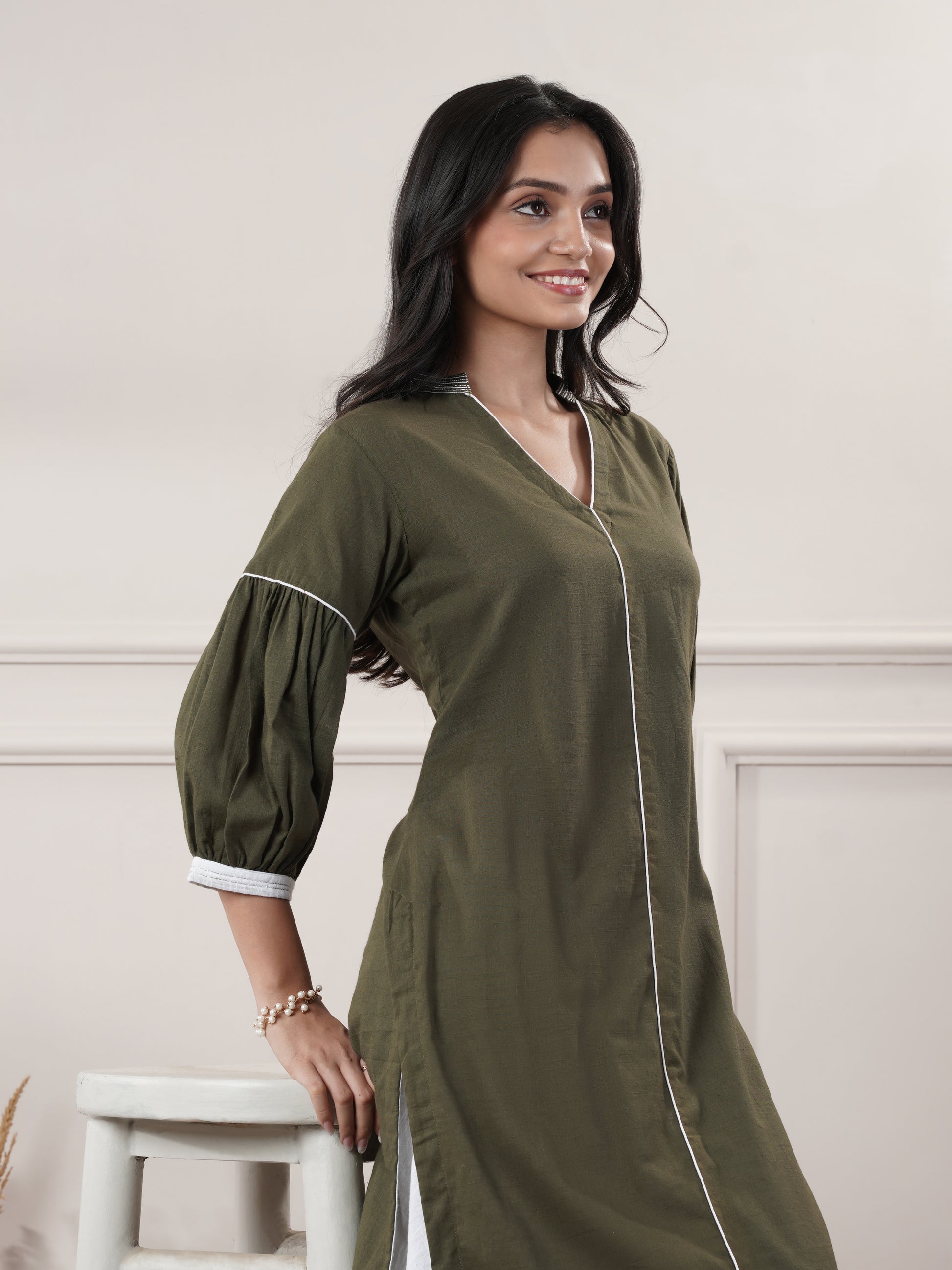 Green V - Neck Party Wear Dress