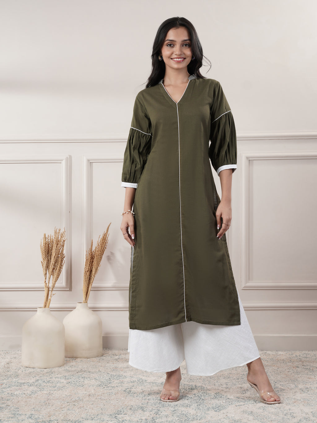 Green V - Neck Party Wear Dress