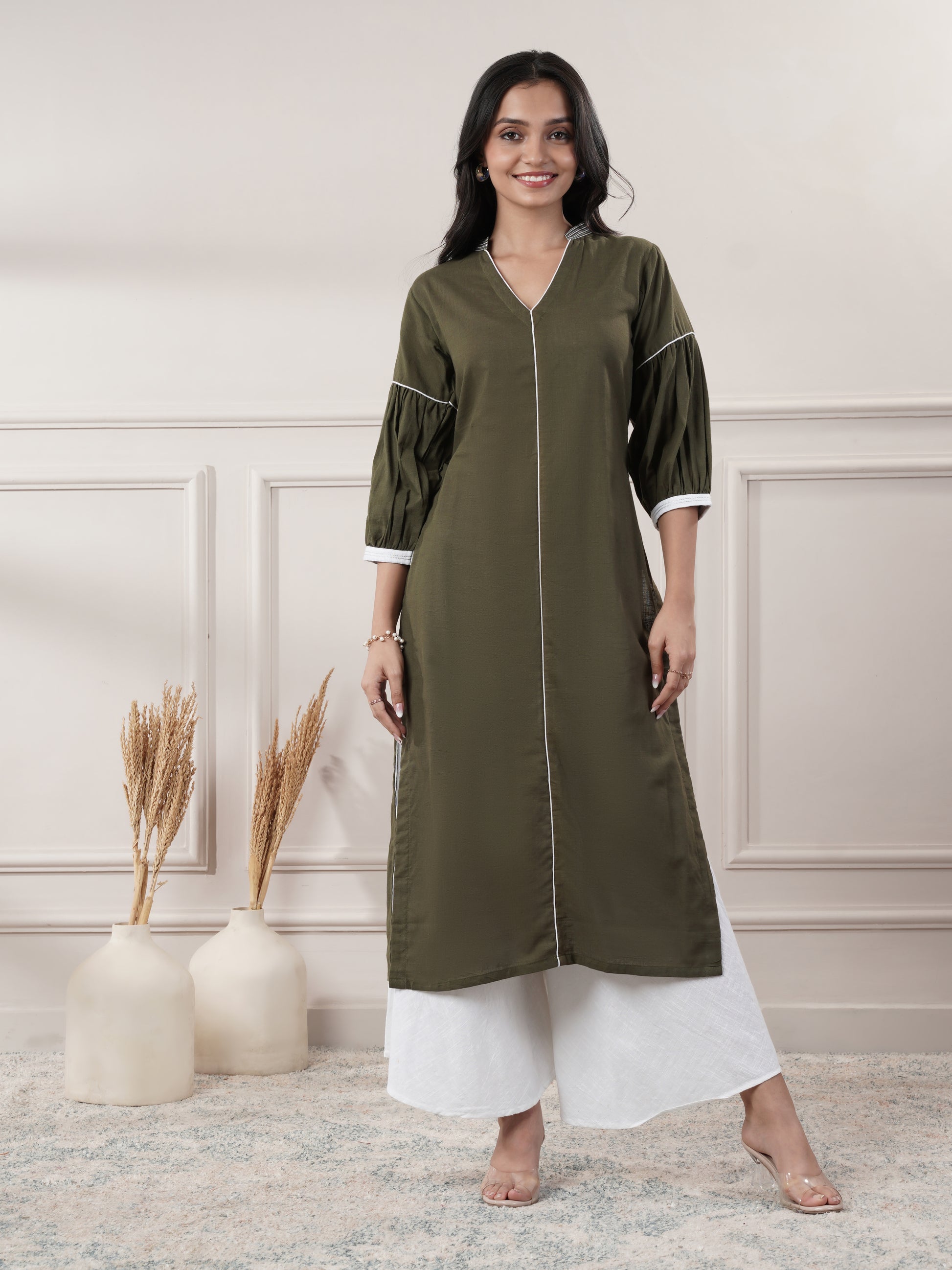 Green V - Neck Party Wear Dress